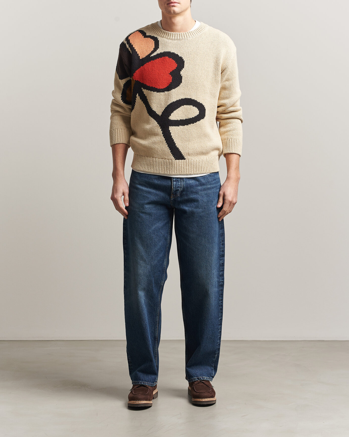 Mies | Puserot | NN07 | Todd Printed Flower Sweater Ecru Multi