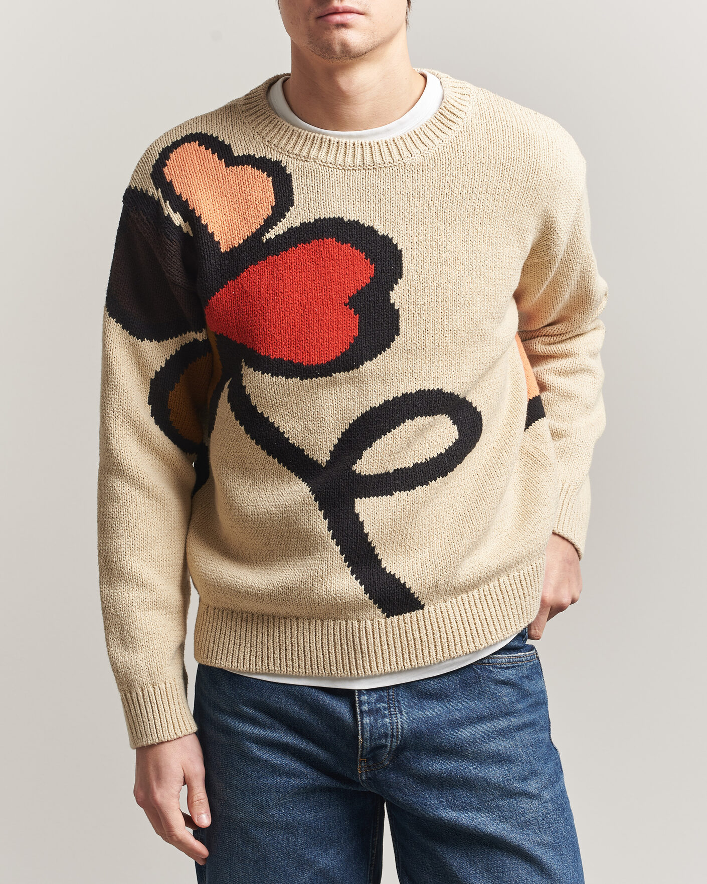 Mies | Puserot | NN07 | Todd Printed Flower Sweater Ecru Multi