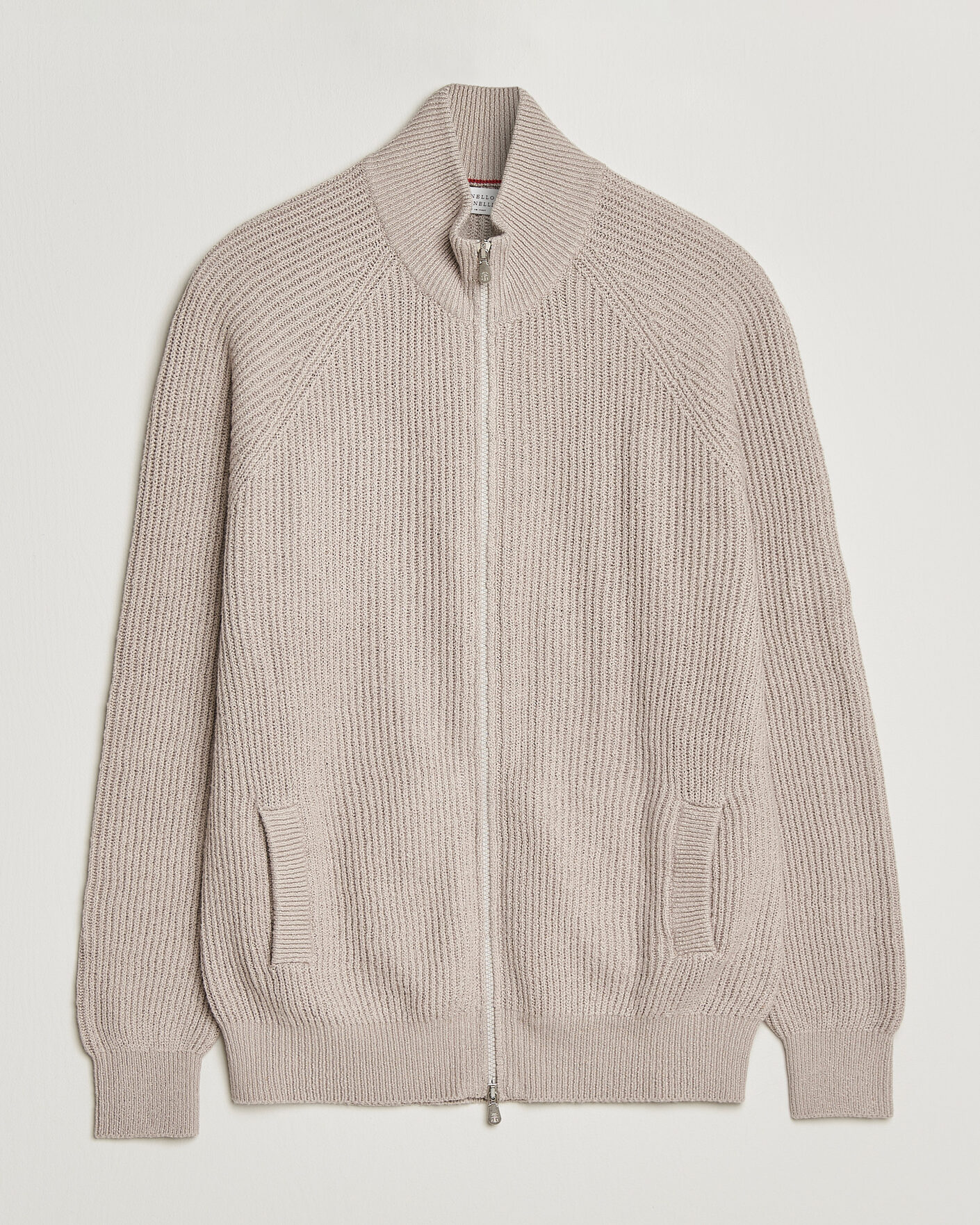 Mies | Puserot | Brunello Cucinelli | Heavy Cotton Rib Zip Cardigan Beige
