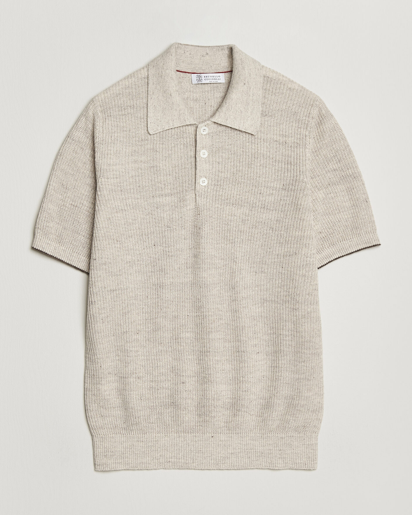 Mies | Pikeet | Brunello Cucinelli | Linen Rib Knitted Polo Light Beige
