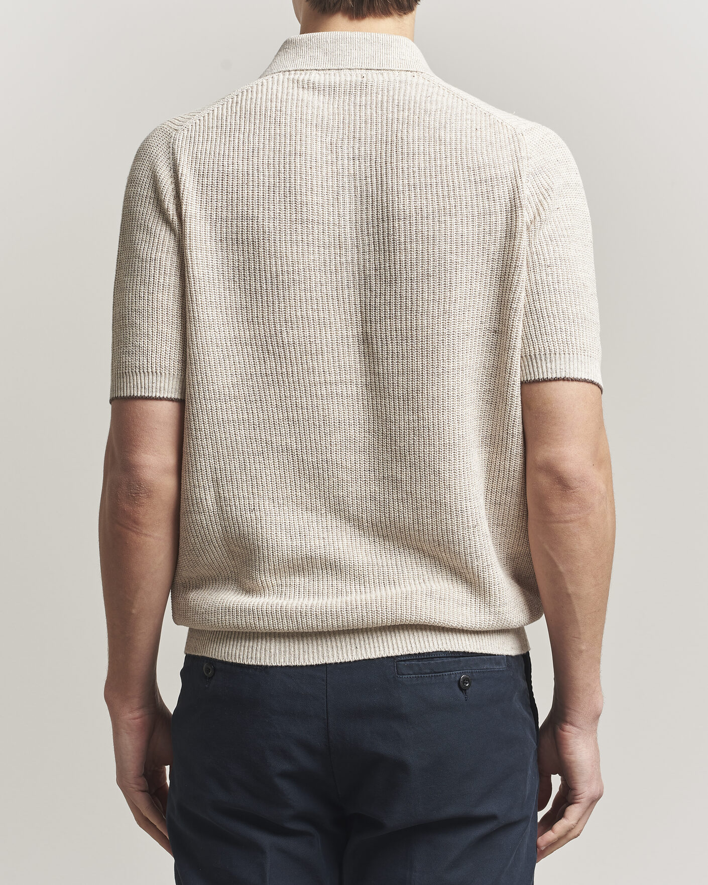 Mies | Pikeet | Brunello Cucinelli | Linen Rib Knitted Polo Light Beige