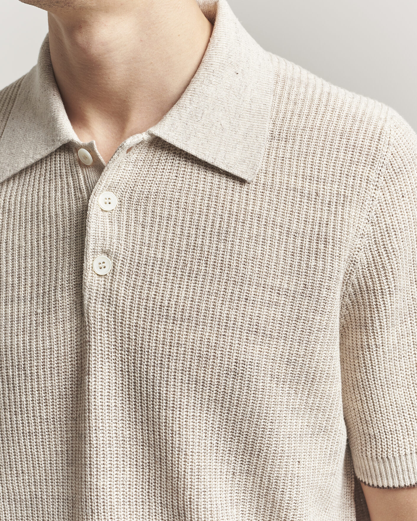 Mies | Pikeet | Brunello Cucinelli | Linen Rib Knitted Polo Light Beige