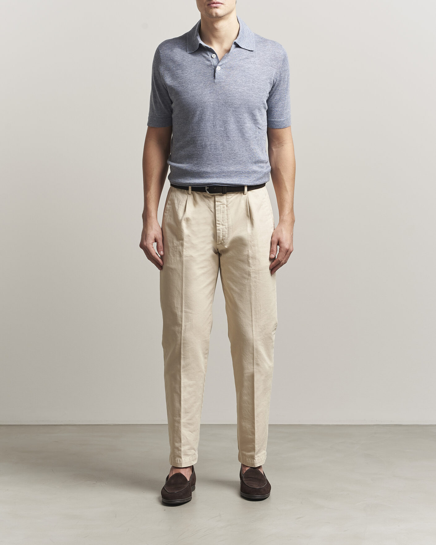 Mies | Pikeet | Brunello Cucinelli | Linen Knitted Polo Light Blue