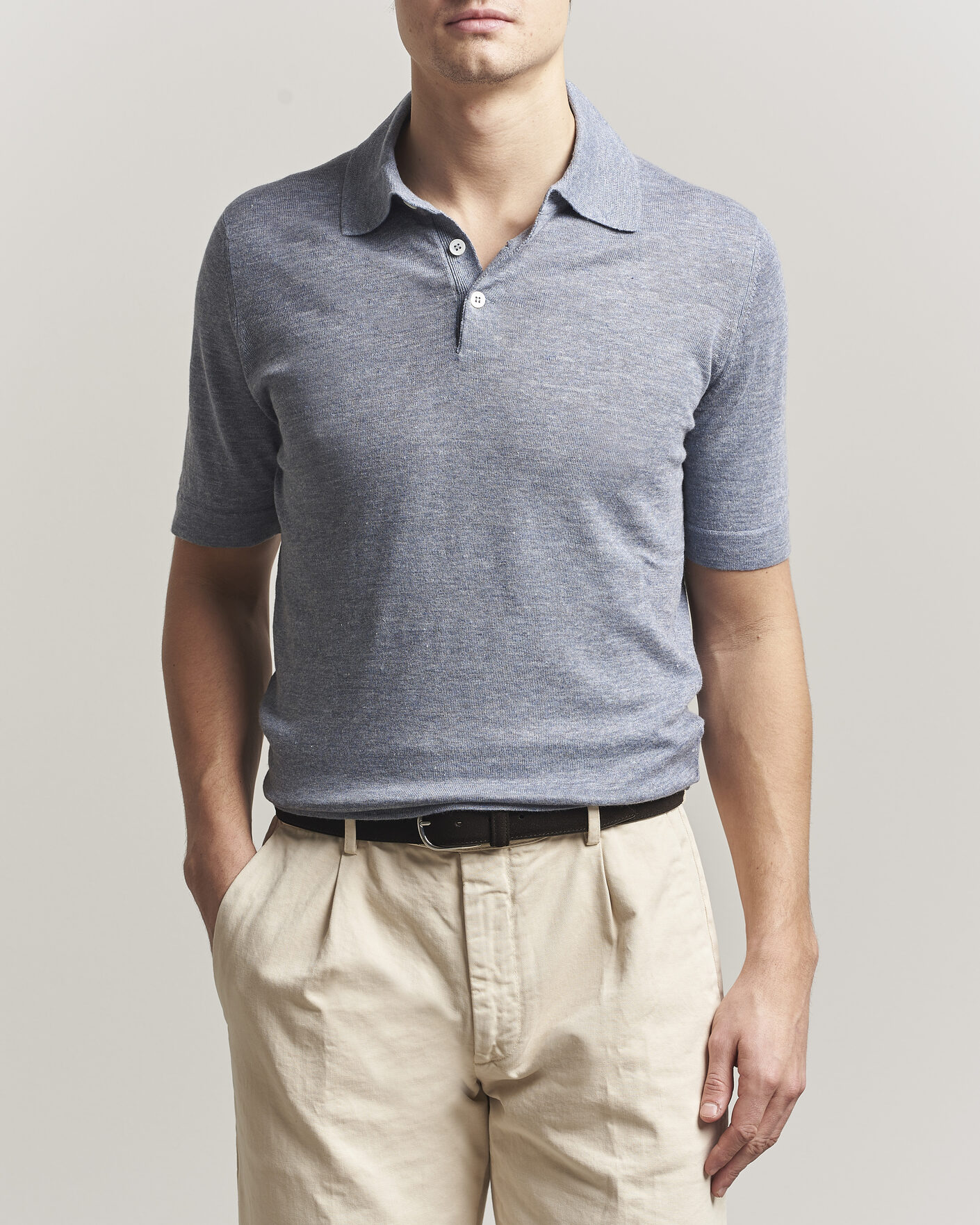 Mies | Pikeet | Brunello Cucinelli | Linen Knitted Polo Light Blue