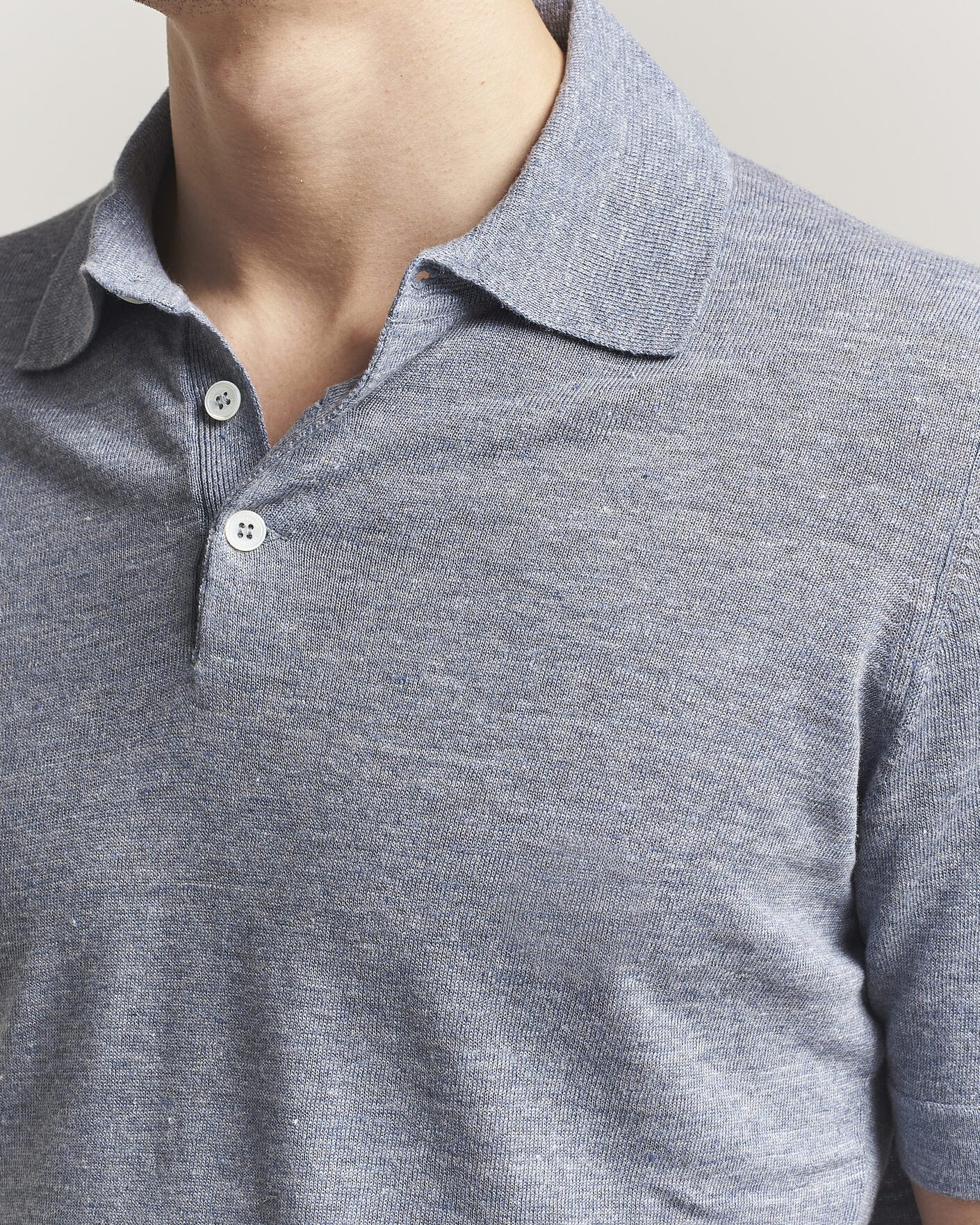 Mies | Pikeet | Brunello Cucinelli | Linen Knitted Polo Light Blue