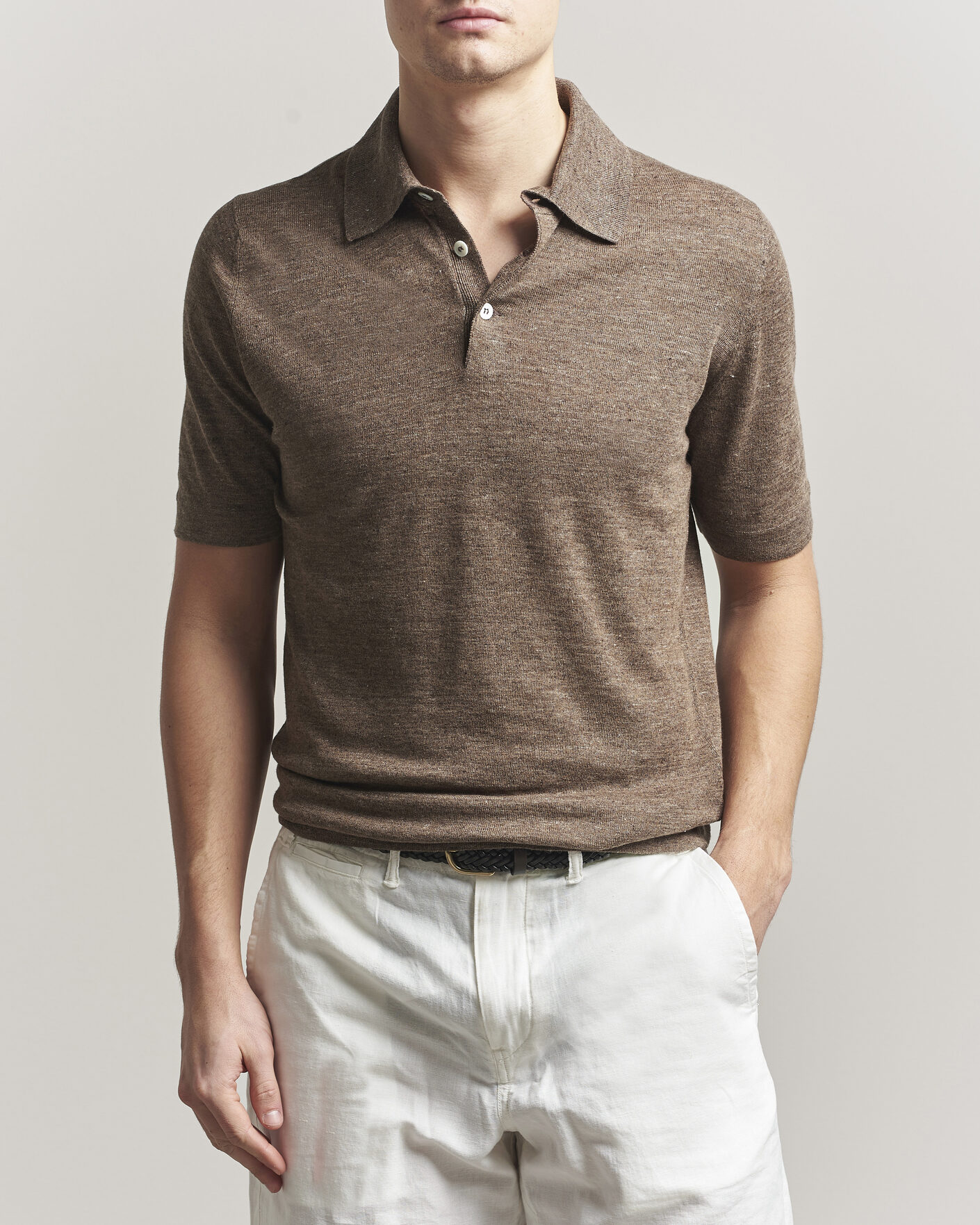 Mies | Pikeet | Brunello Cucinelli | Linen Knitted Polo Brown