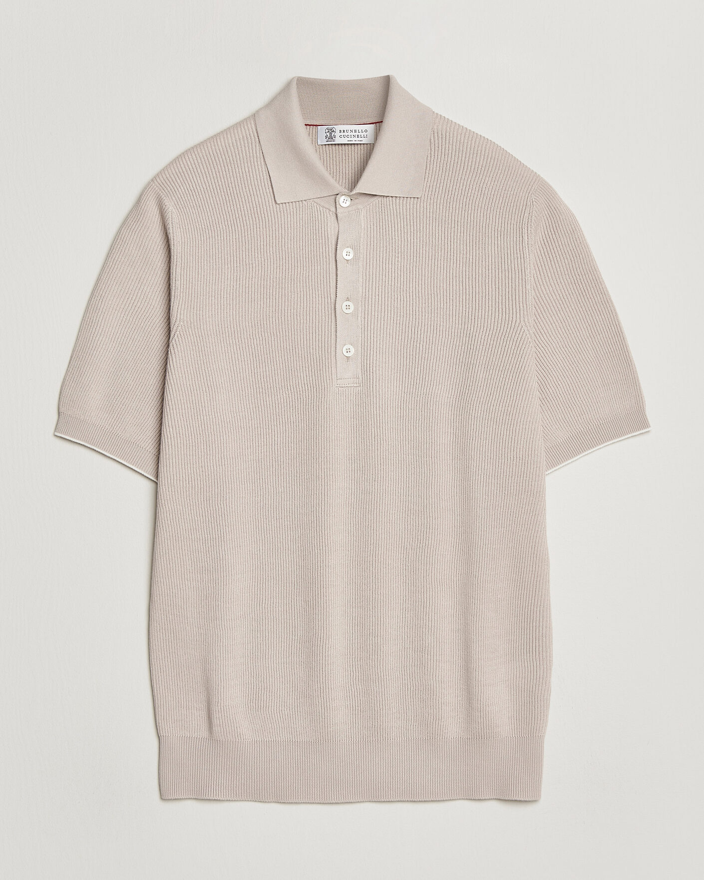 Mies | Pikeet | Brunello Cucinelli | Cotton Rib Knitted Polo Light Beige
