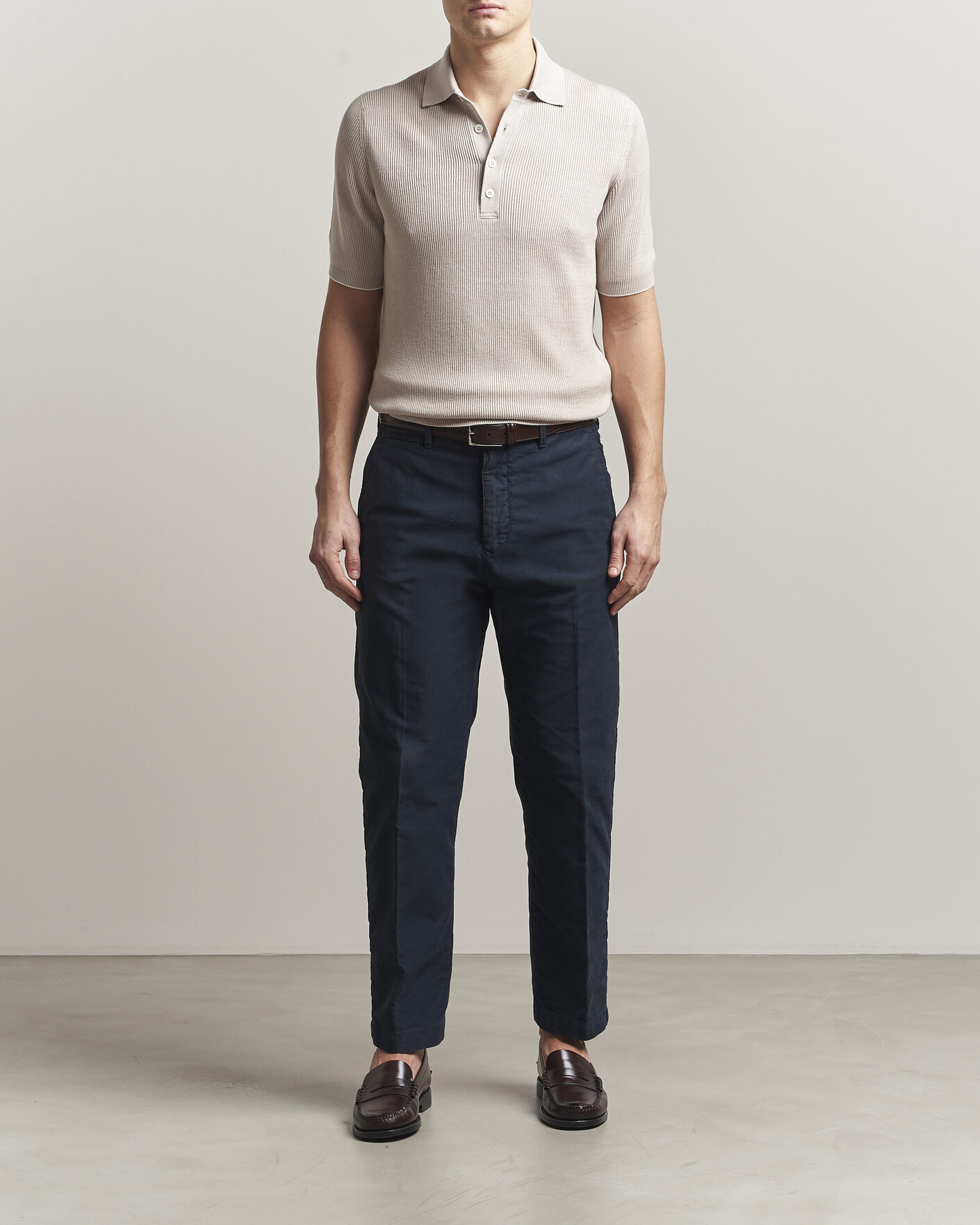 Mies | Pikeet | Brunello Cucinelli | Cotton Rib Knitted Polo Light Beige