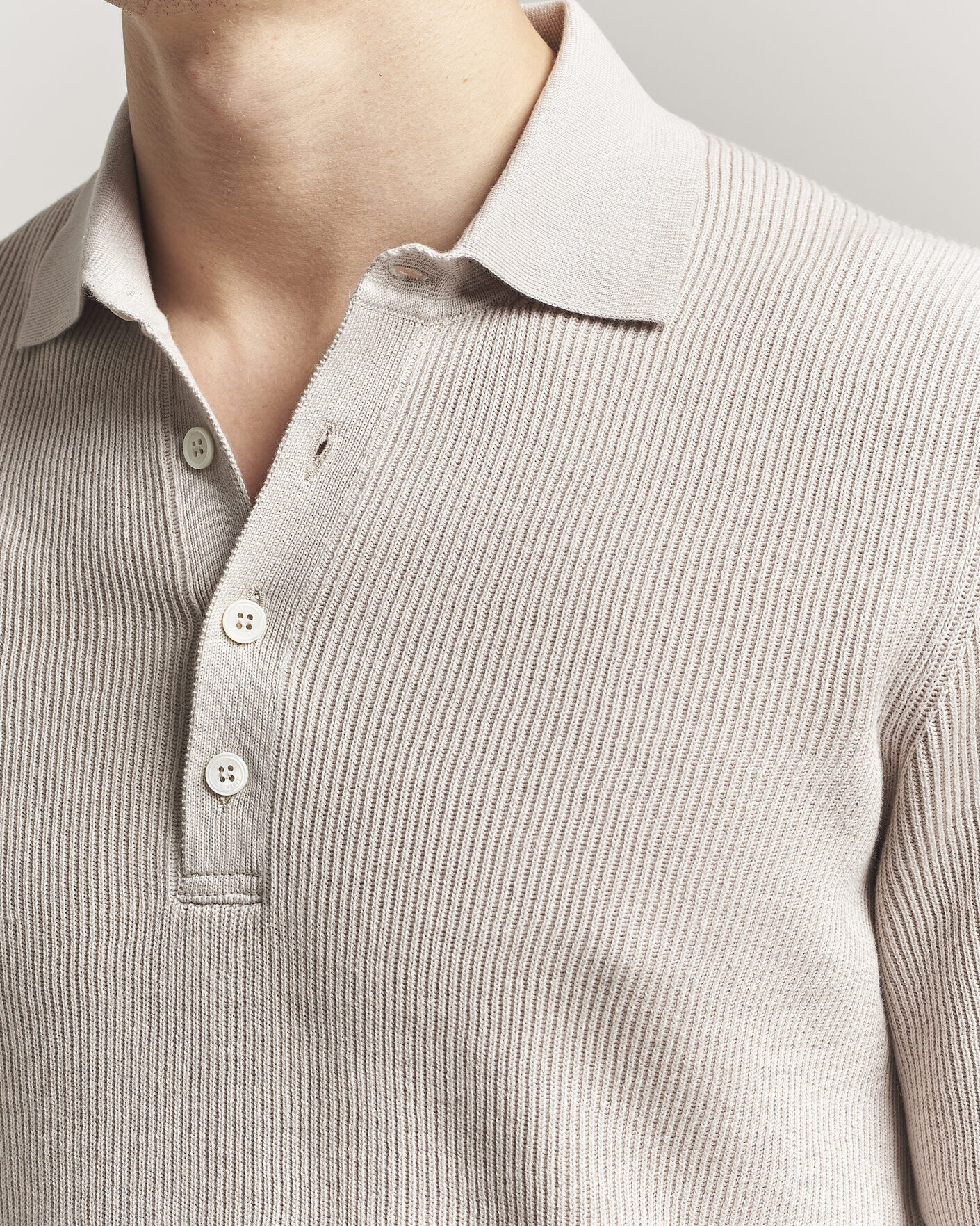 Mies | Pikeet | Brunello Cucinelli | Cotton Rib Knitted Polo Light Beige