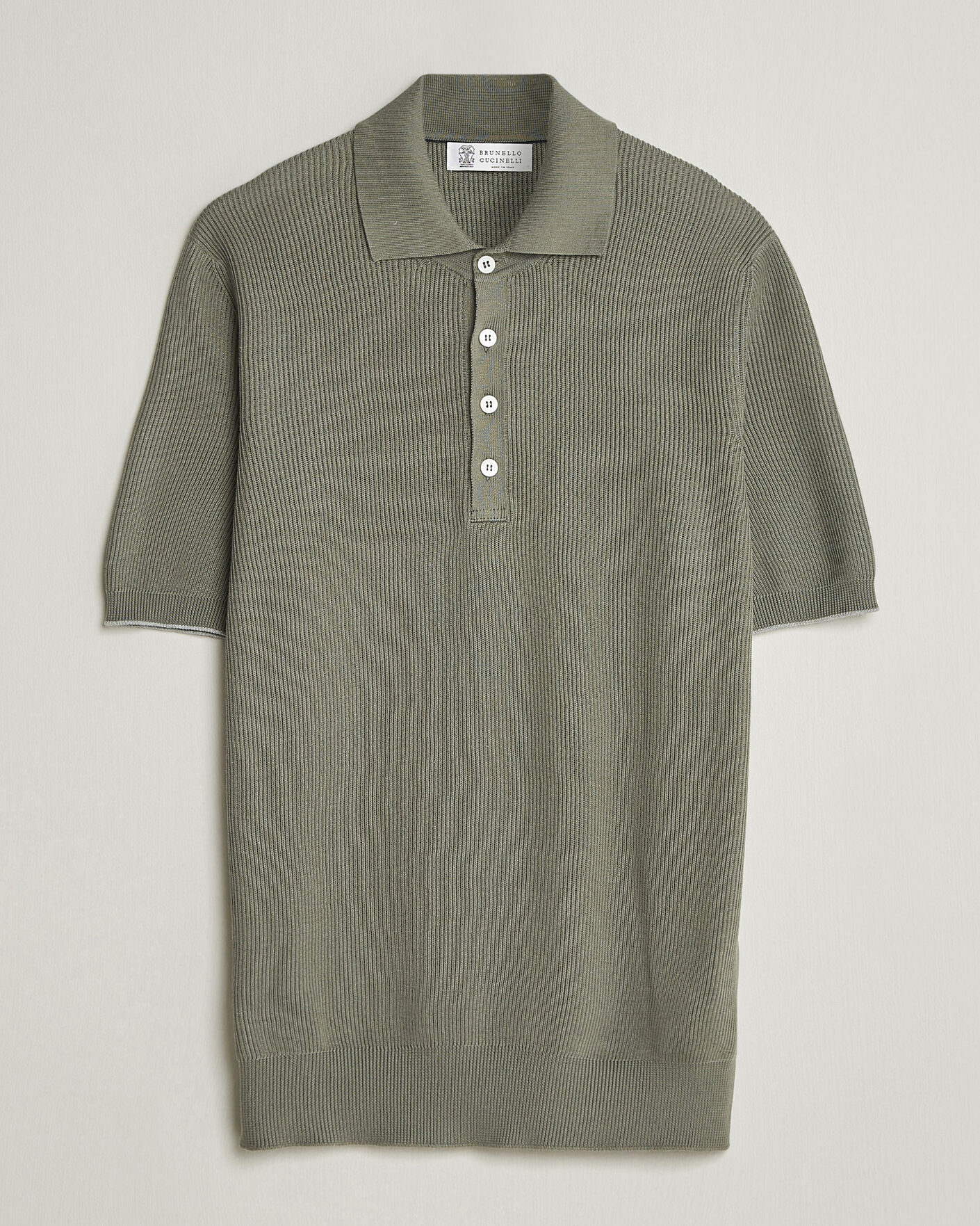 Mies | Pikeet | Brunello Cucinelli | Cotton Rib Knitted Polo Olive