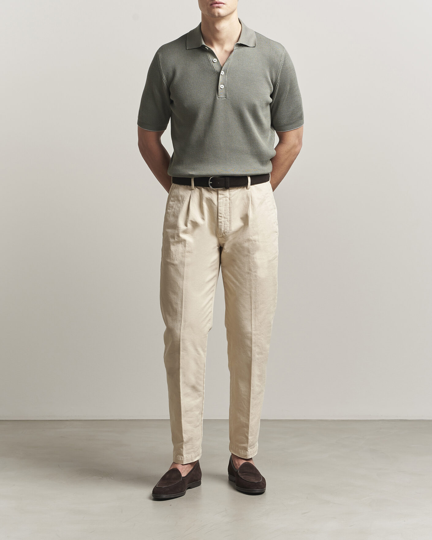 Mies | Pikeet | Brunello Cucinelli | Cotton Rib Knitted Polo Olive
