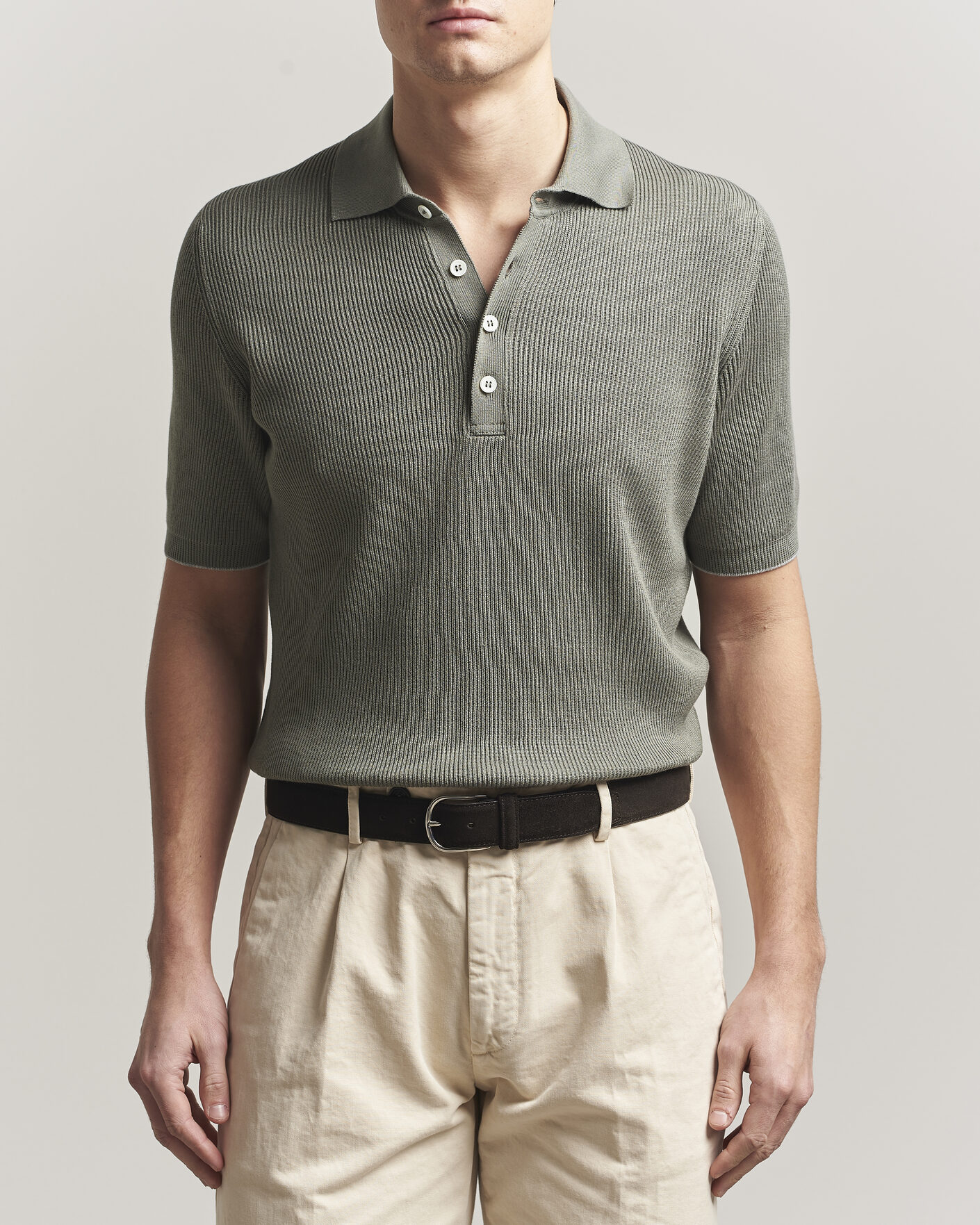 Mies | Pikeet | Brunello Cucinelli | Cotton Rib Knitted Polo Olive