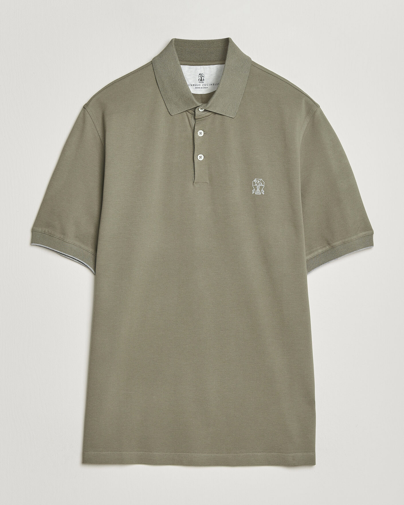 Mies | Pikeet | Brunello Cucinelli | Short Sleeve Logo Polo Olive