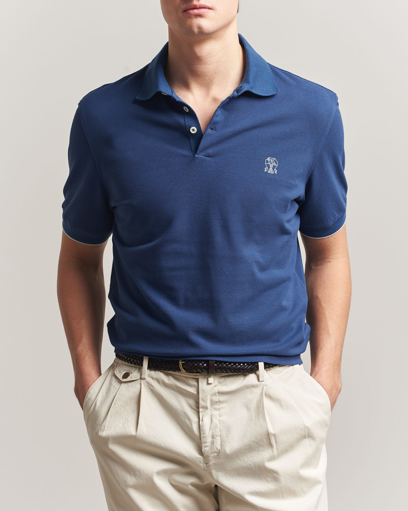 Mies | Pikeet | Brunello Cucinelli | Short Sleeve Logo Polo Blue