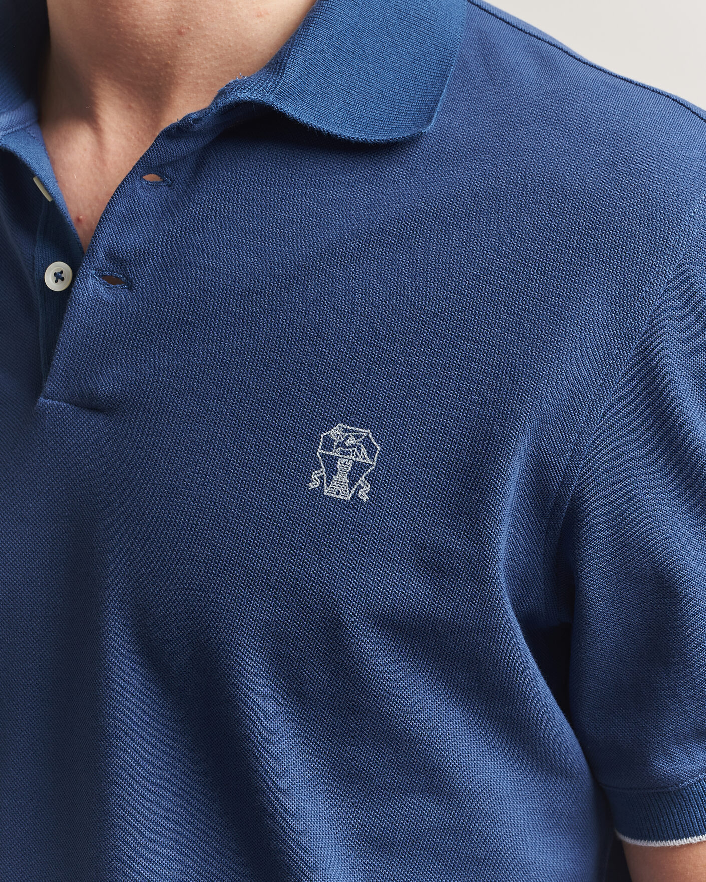Mies | Pikeet | Brunello Cucinelli | Short Sleeve Logo Polo Blue