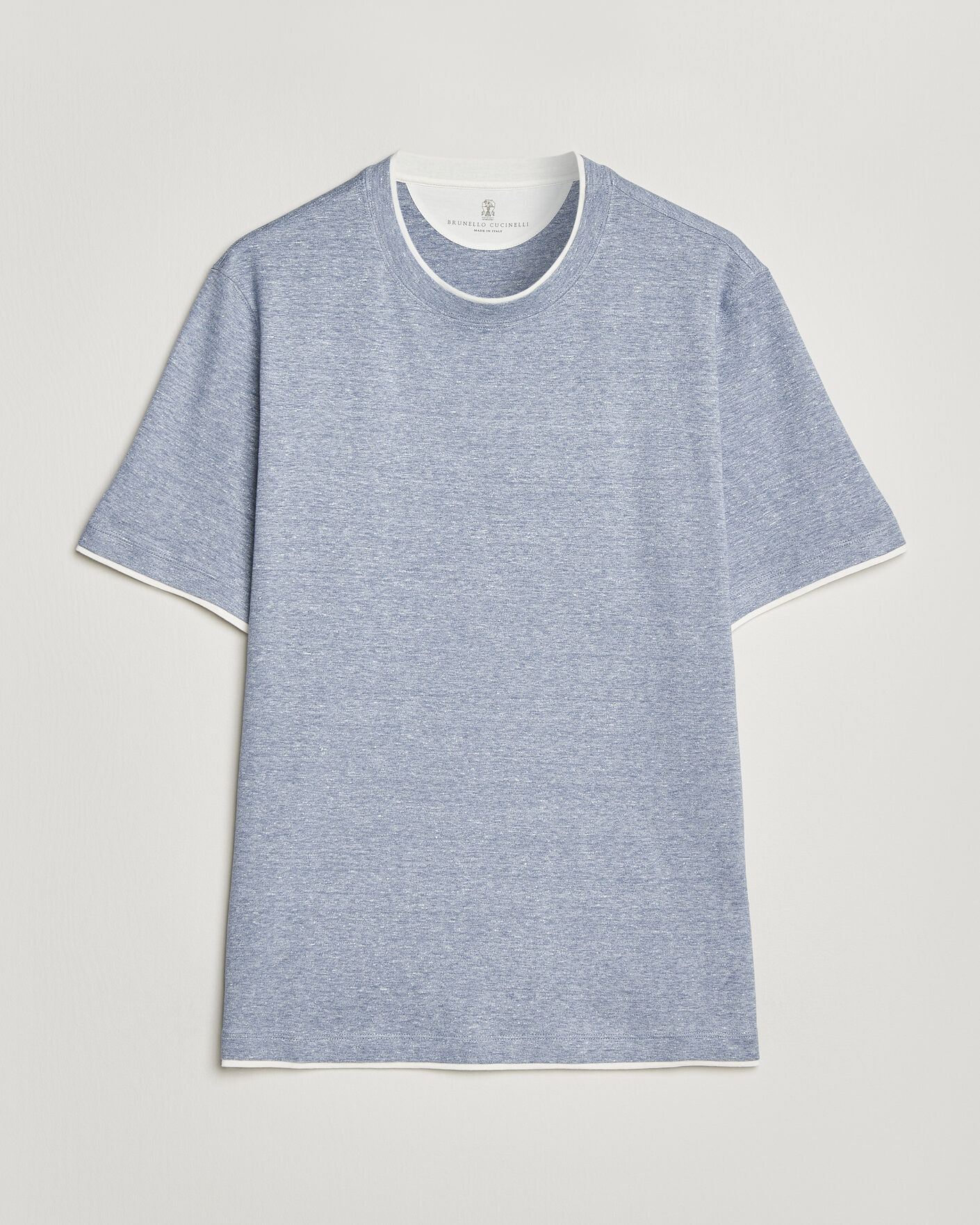 Mies | T-paidat | Brunello Cucinelli | Double Collar Linen T-Shirt Light Blue