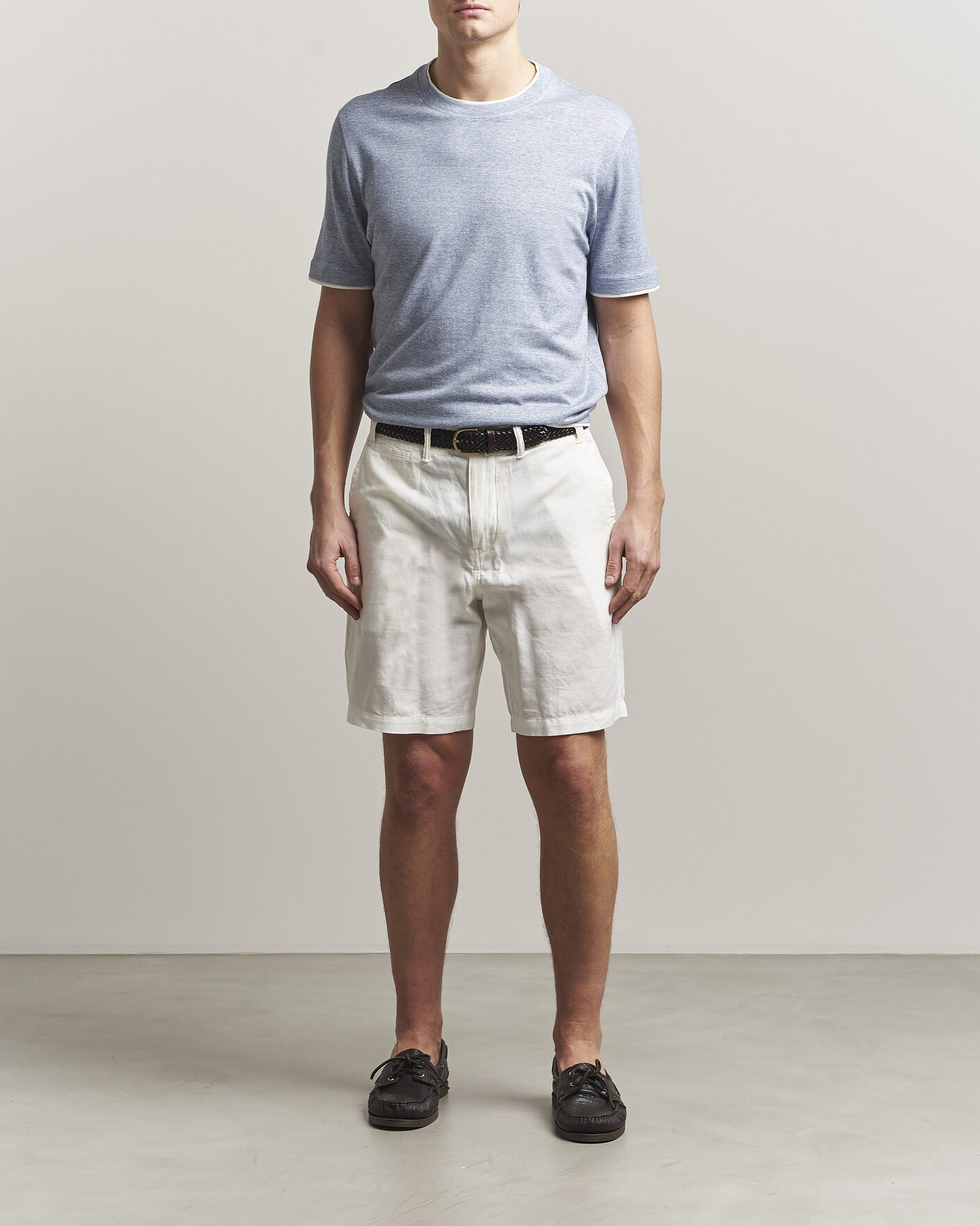 Mies | T-paidat | Brunello Cucinelli | Double Collar Linen T-Shirt Light Blue