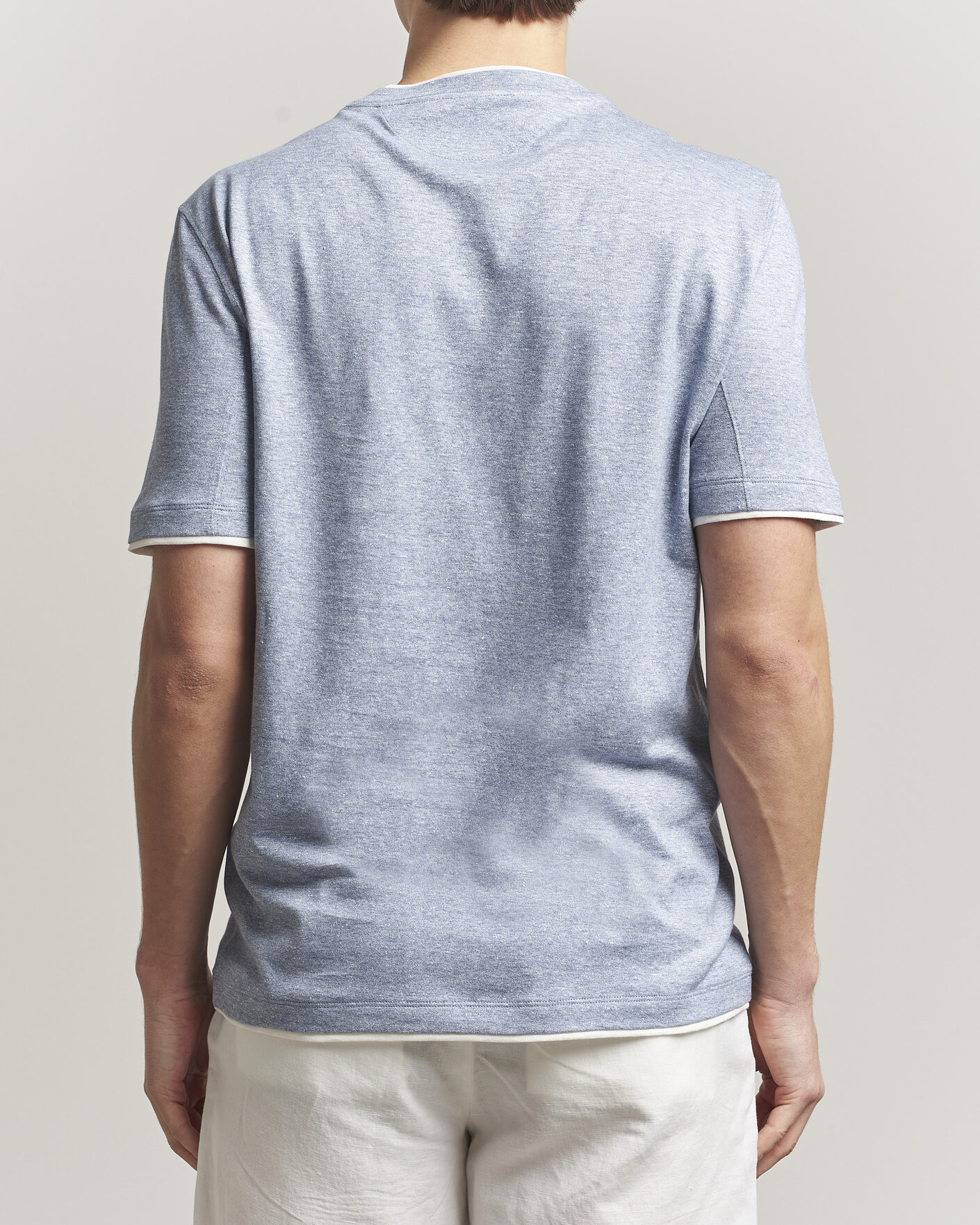 Mies | T-paidat | Brunello Cucinelli | Double Collar Linen T-Shirt Light Blue