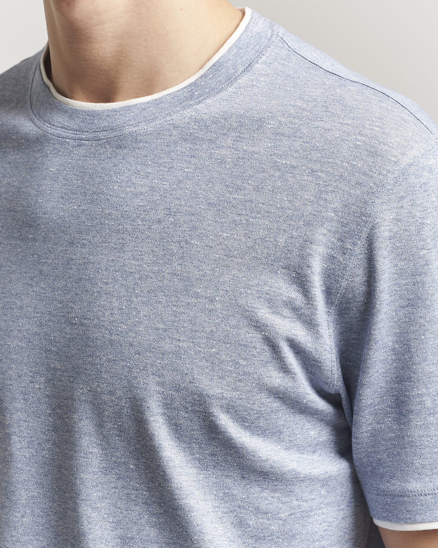 Mies | T-paidat | Brunello Cucinelli | Double Collar Linen T-Shirt Light Blue