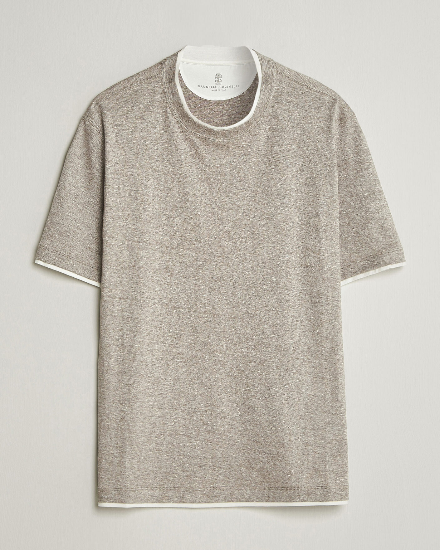 Mies | T-paidat | Brunello Cucinelli | Double Collar Linen T-Shirt Brown