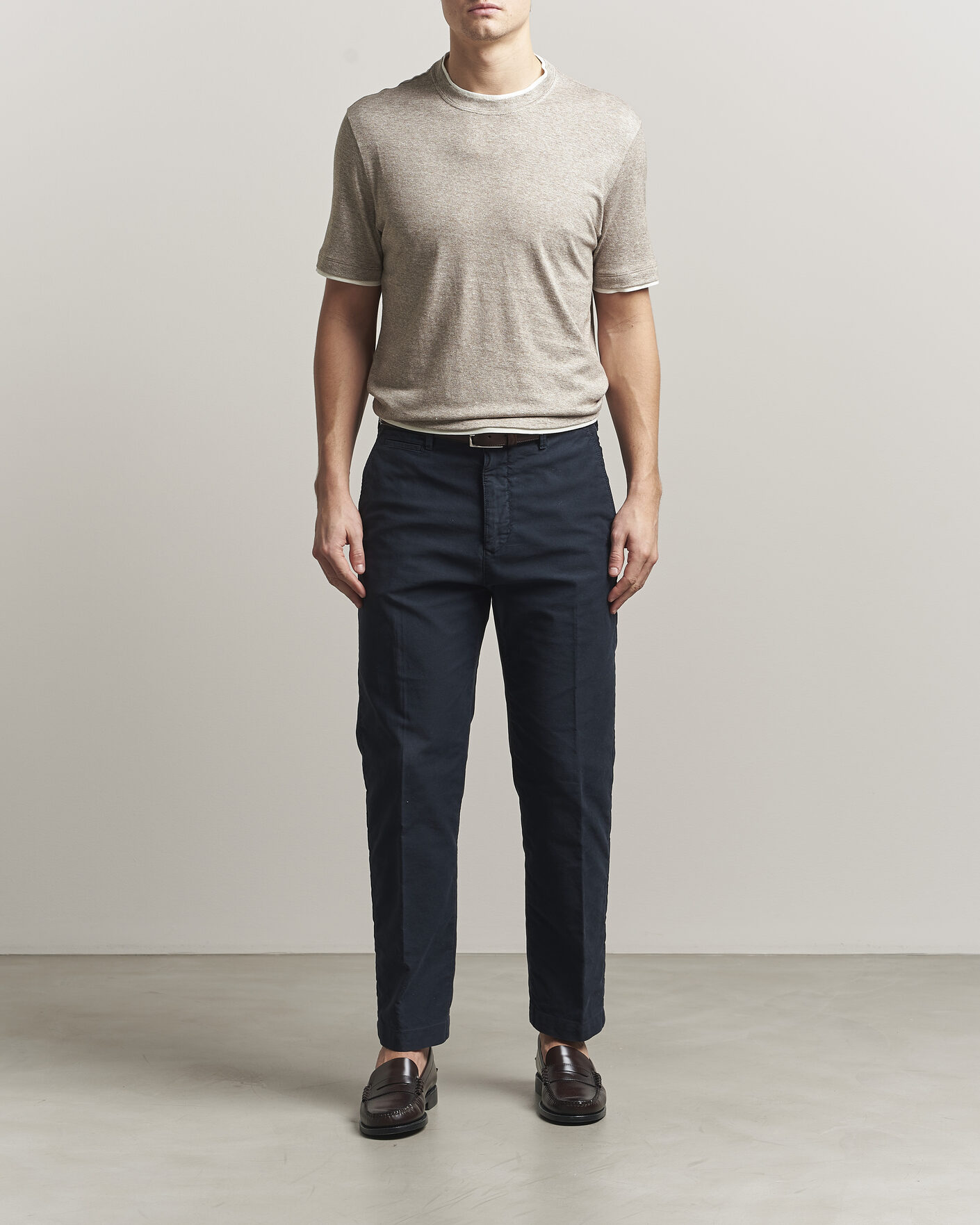 Mies | T-paidat | Brunello Cucinelli | Double Collar Linen T-Shirt Brown