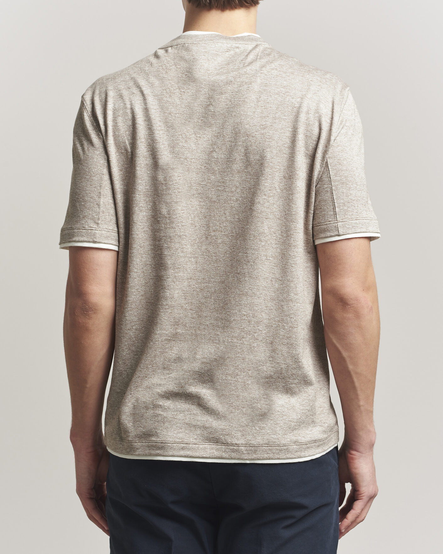Mies | T-paidat | Brunello Cucinelli | Double Collar Linen T-Shirt Brown