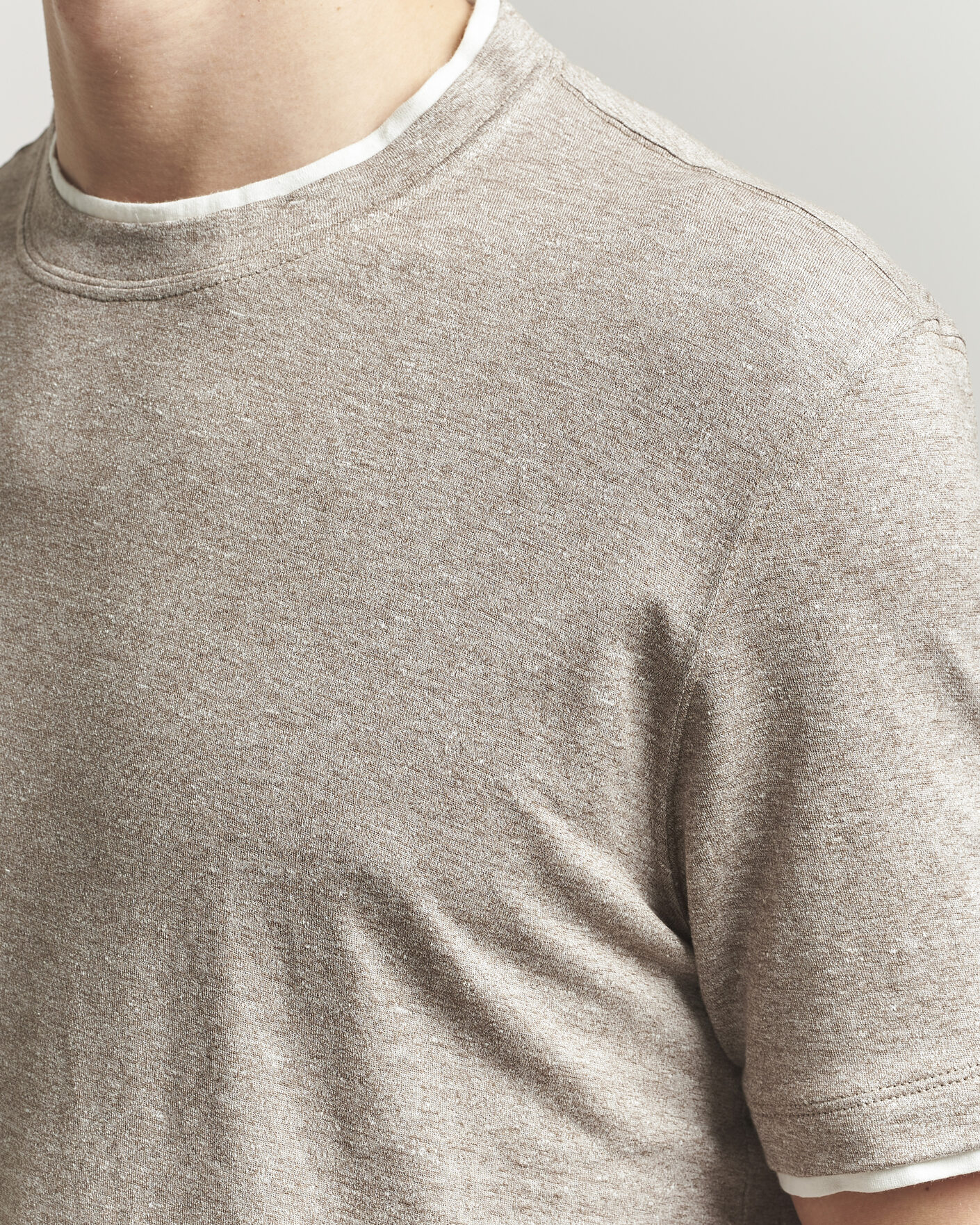 Mies | T-paidat | Brunello Cucinelli | Double Collar Linen T-Shirt Brown