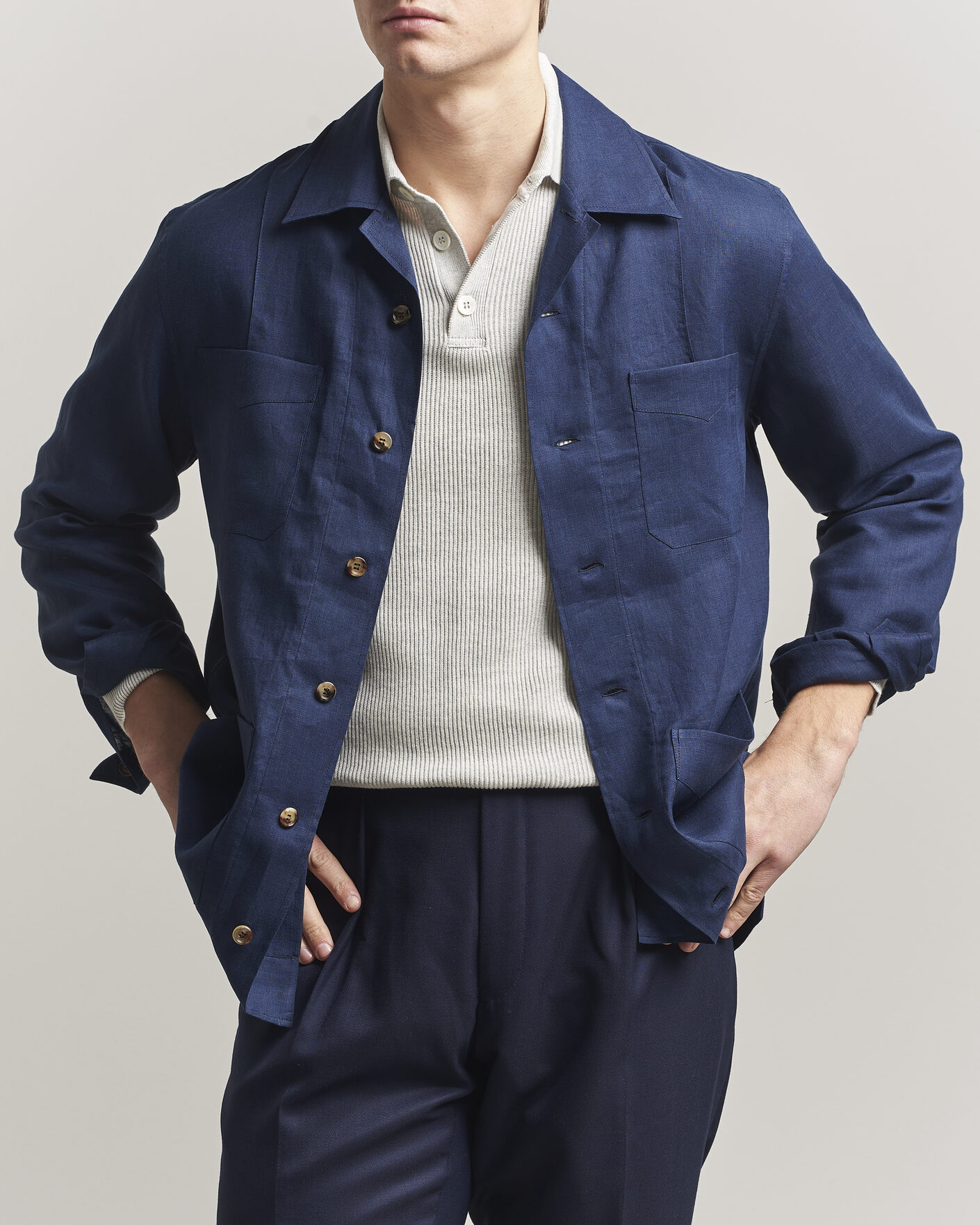 Mies | Kauluspaidat | Brunello Cucinelli | Linen Shirt Jacket Navy