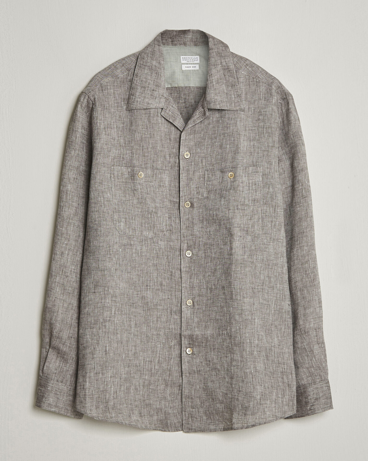 Mies | Kauluspaidat | Brunello Cucinelli | Linen Double Pocket Camp Shirt Brown