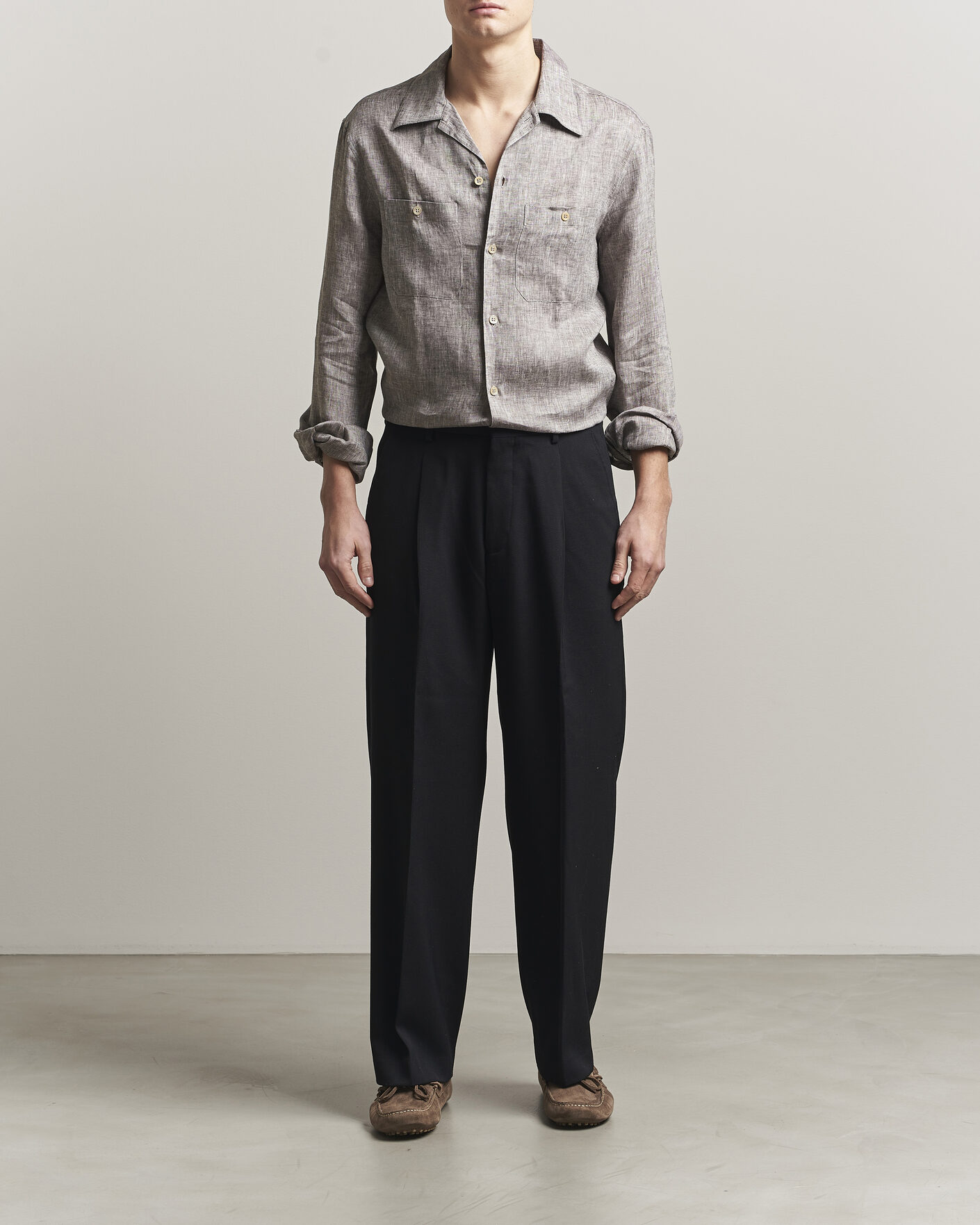 Mies | Kauluspaidat | Brunello Cucinelli | Linen Double Pocket Camp Shirt Brown