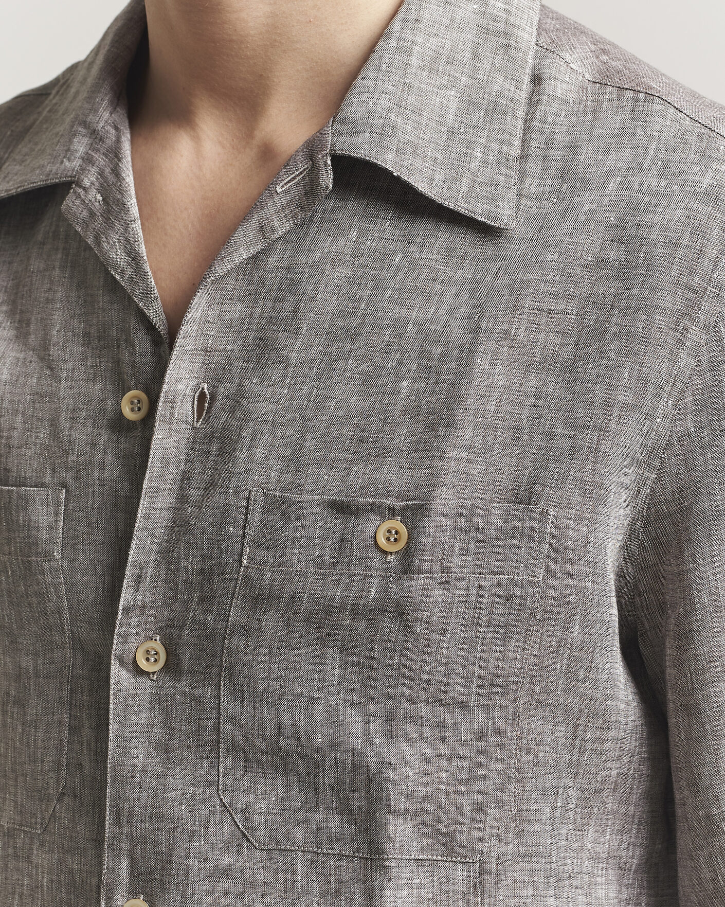 Mies | Kauluspaidat | Brunello Cucinelli | Linen Double Pocket Camp Shirt Brown