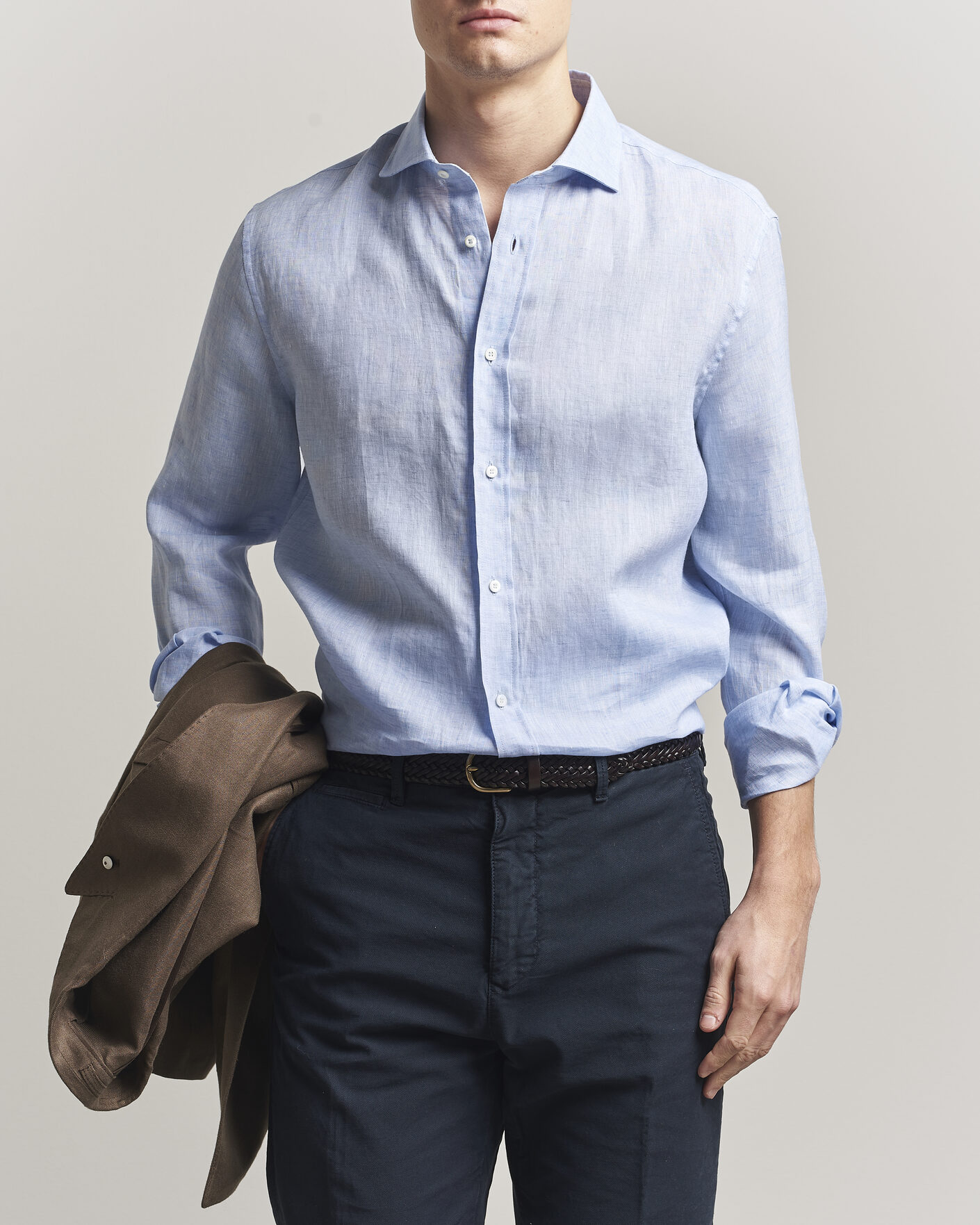 Mies | Kauluspaidat | Brunello Cucinelli | Easy Fit Linen Shirt Light Blue
