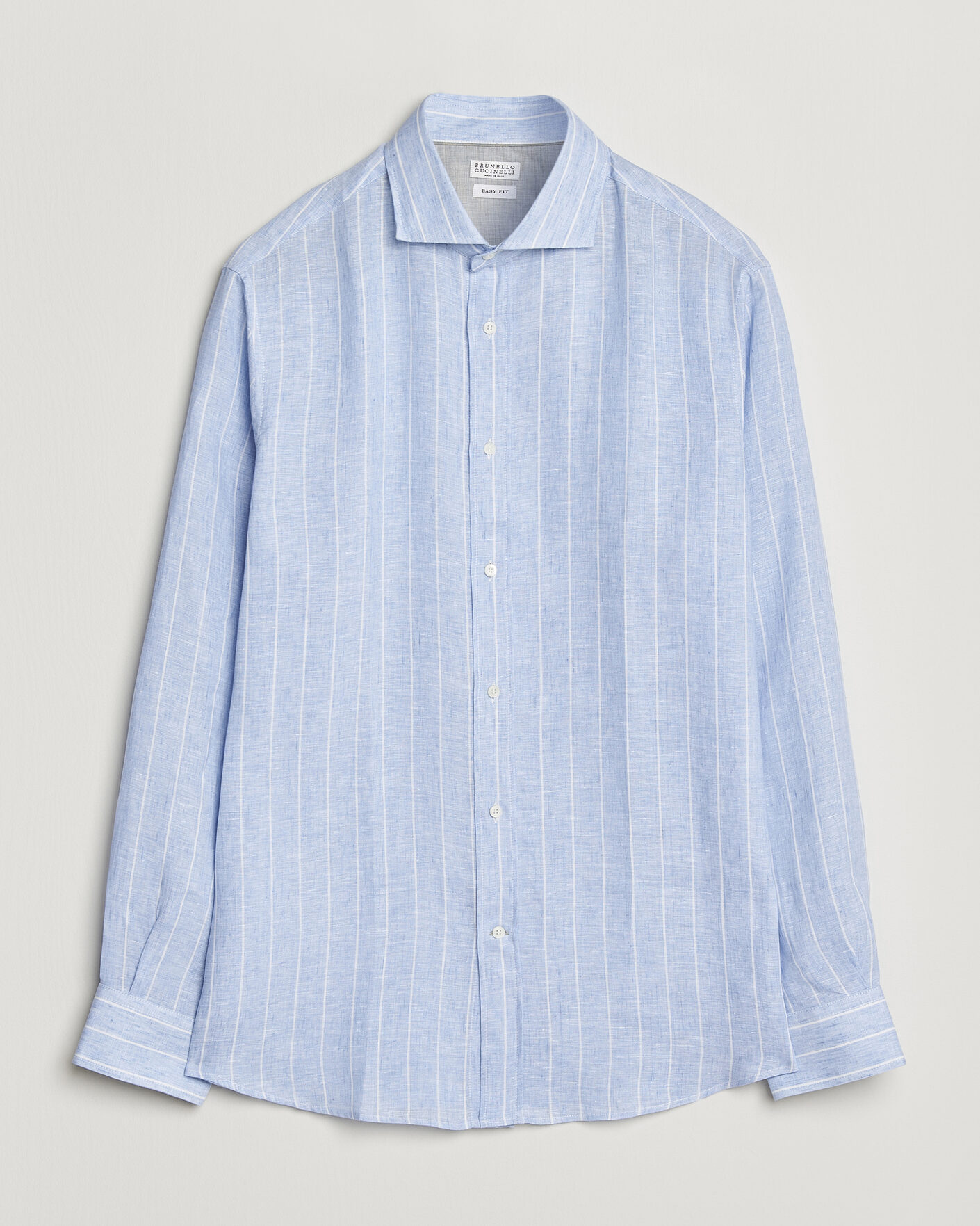 Mies | Kauluspaidat | Brunello Cucinelli | Easy Fit Linen Shirt Light Blue Stripe