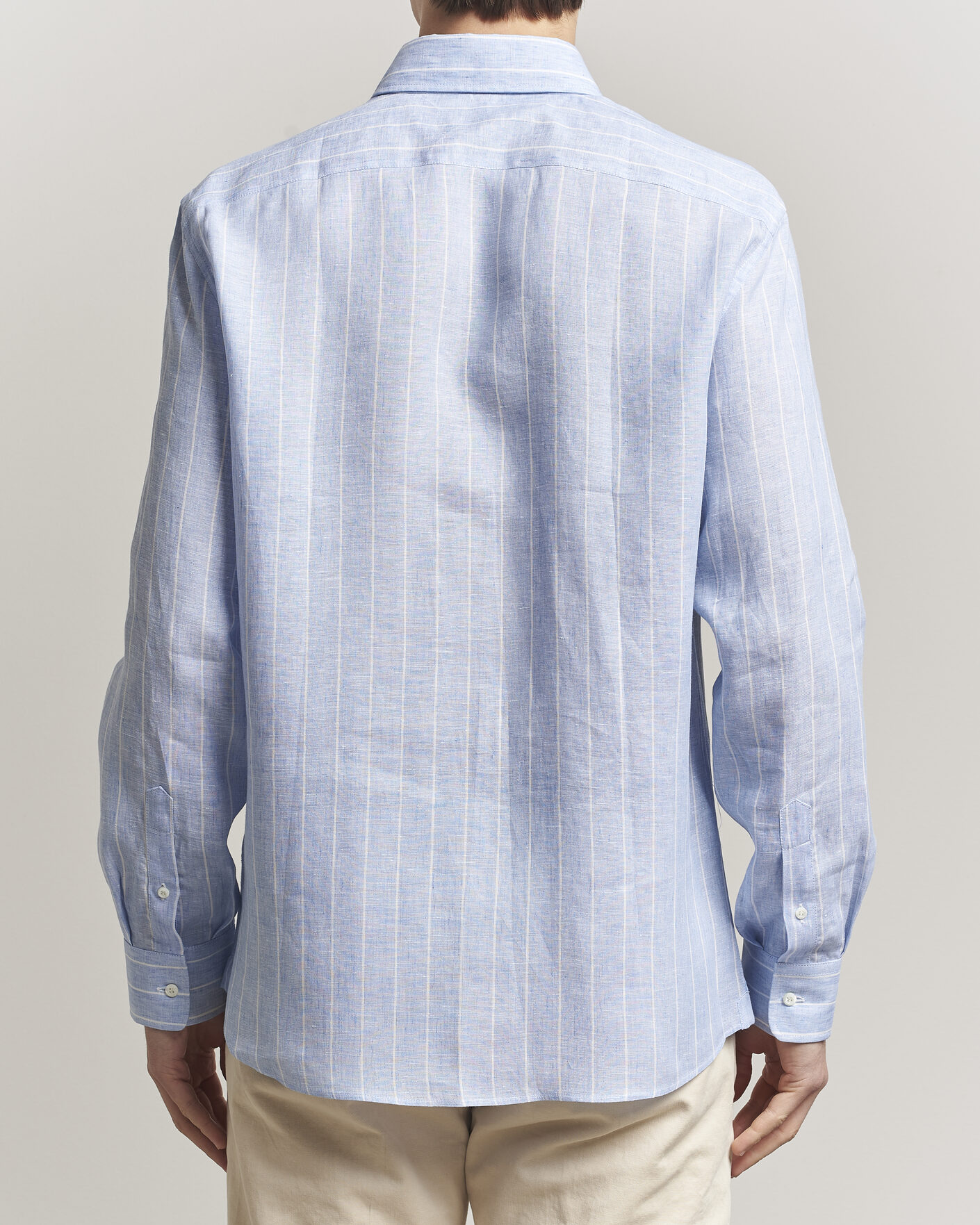 Mies | Kauluspaidat | Brunello Cucinelli | Easy Fit Linen Shirt Light Blue Stripe