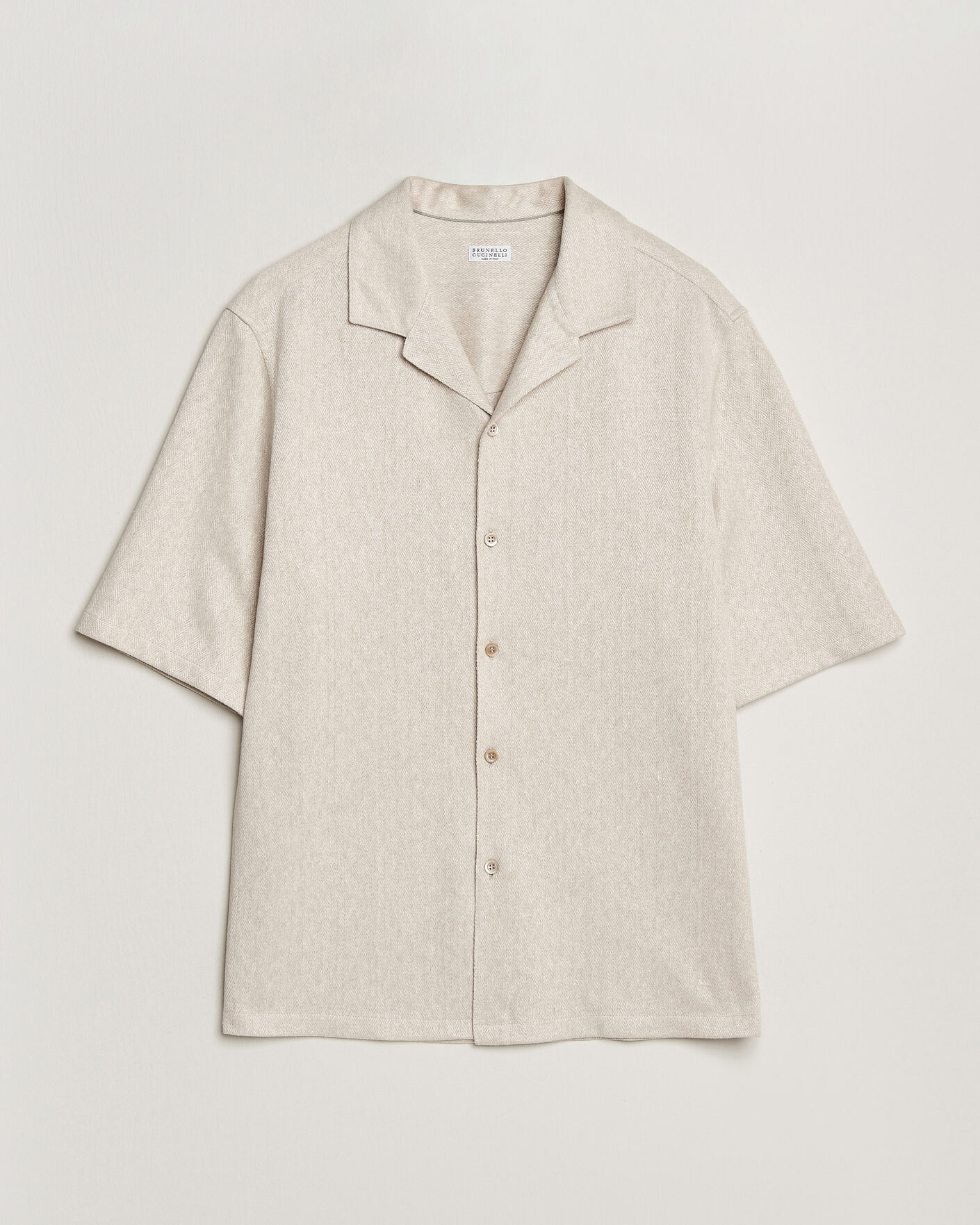 Mies | Kauluspaidat | Brunello Cucinelli | Linen Herringbone Camp Shirt Light Beige