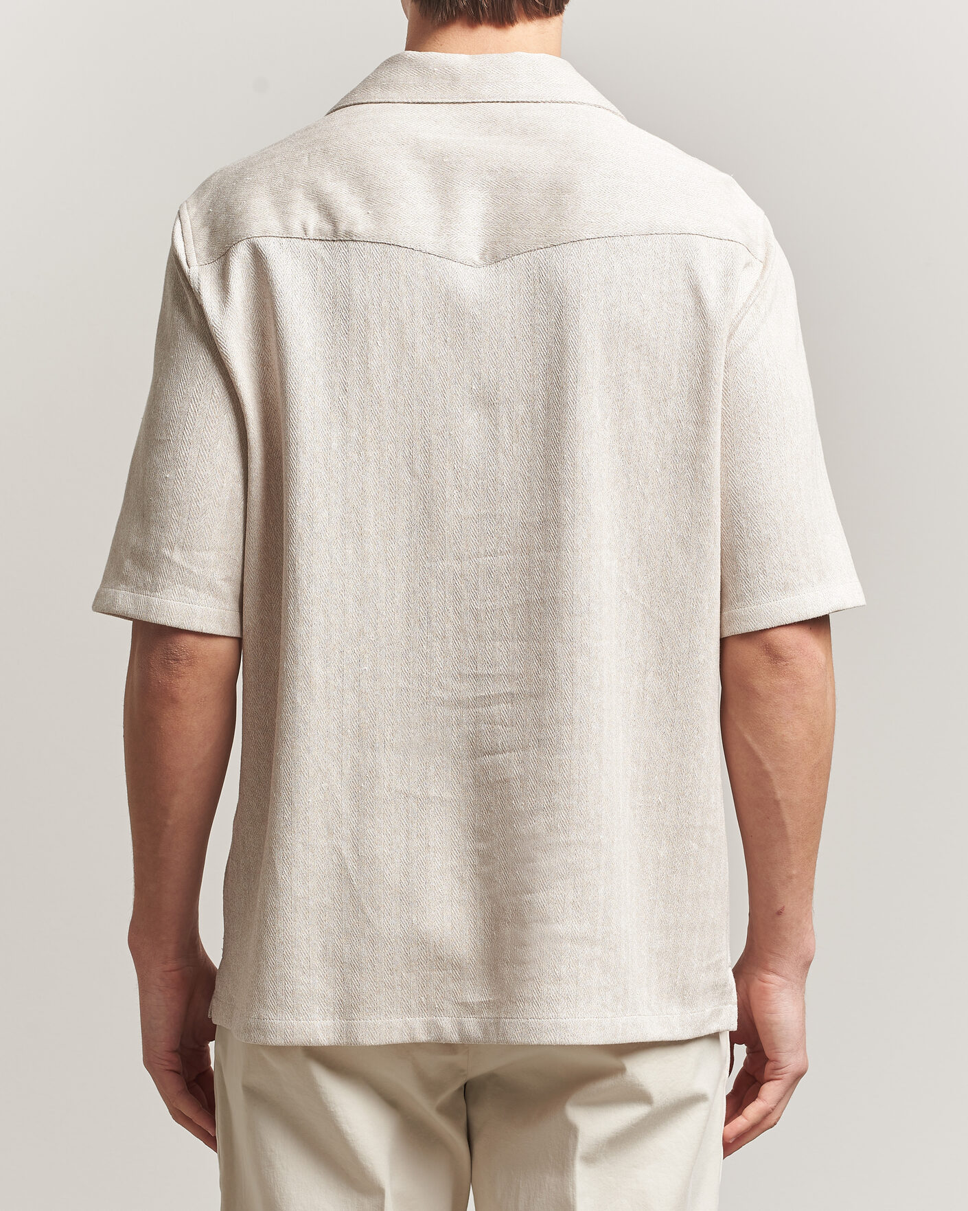 Mies | Kauluspaidat | Brunello Cucinelli | Linen Herringbone Camp Shirt Light Beige