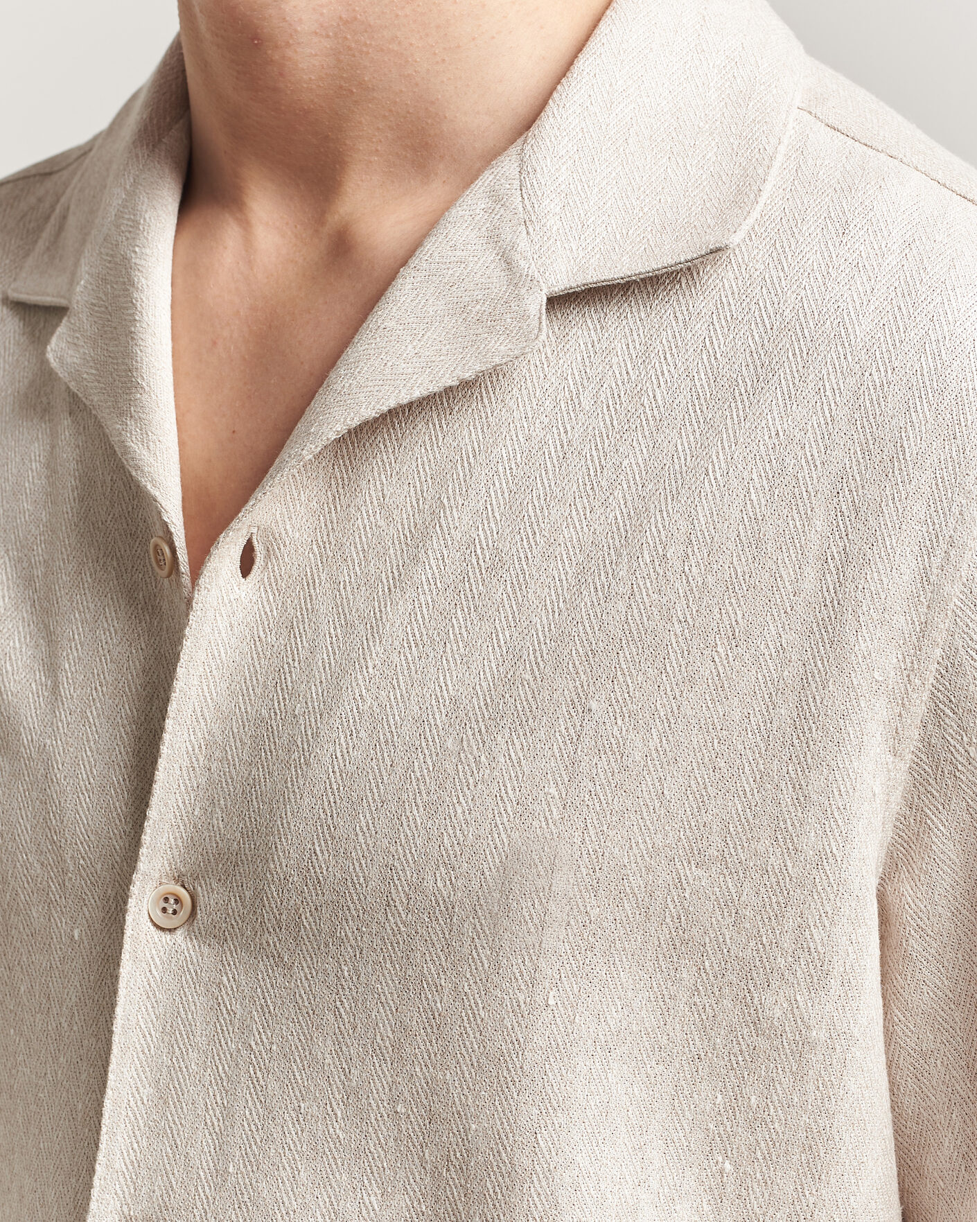 Mies | Kauluspaidat | Brunello Cucinelli | Linen Herringbone Camp Shirt Light Beige