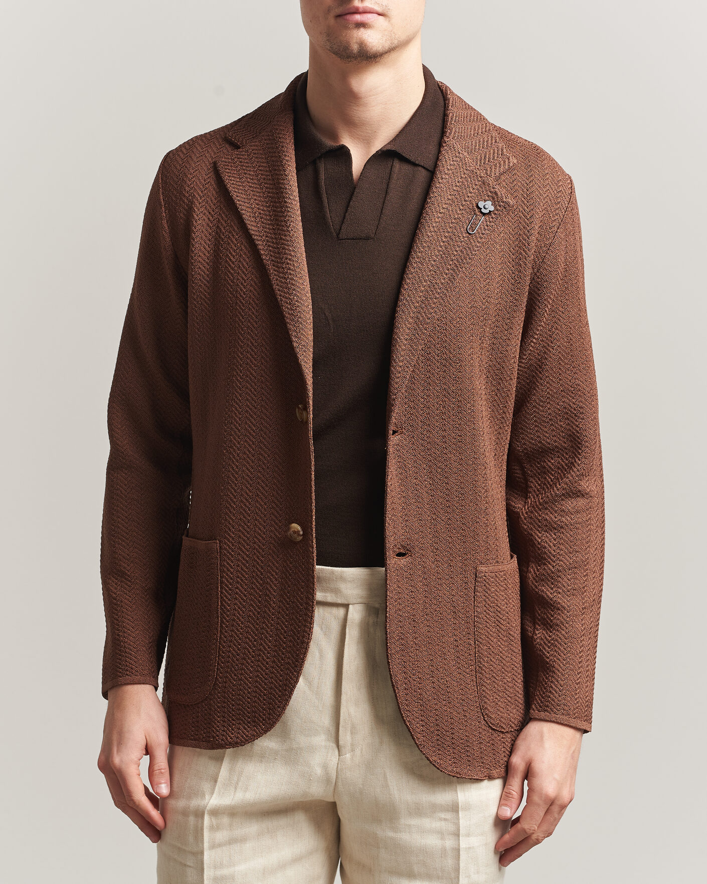 Mies | Pikkutakit | Lardini | Structured Cotton/Viscose Knit Jacket Brown