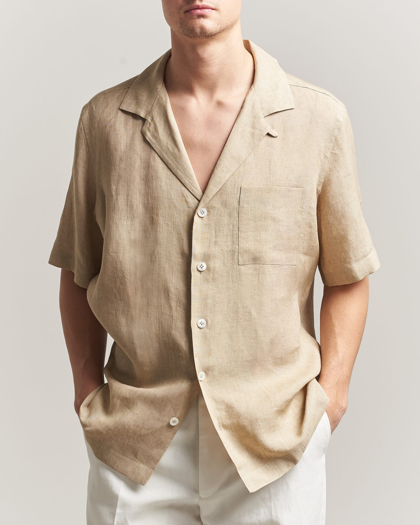 Mies | Kauluspaidat | Lardini | Klop Short Sleeve Linen Resort Shirt Beige