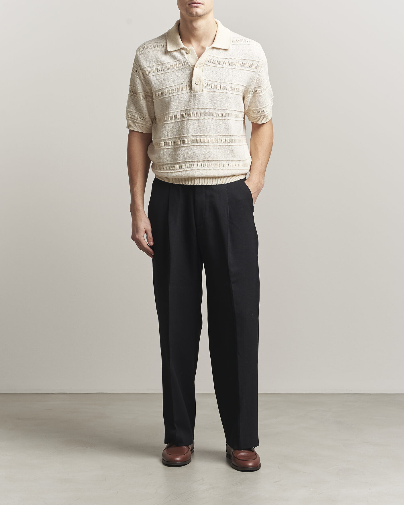 Mies | Pikeet | Lardini | Strcture Knitted Organic/Recycled Cotton Polo White