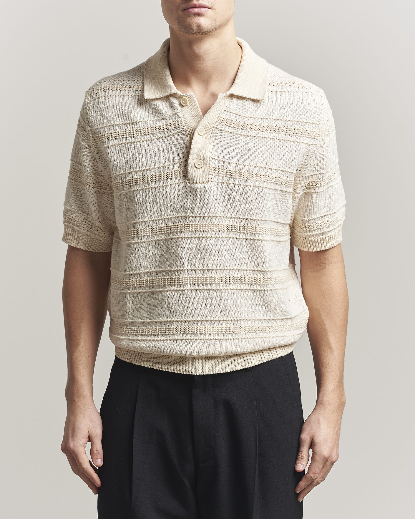Mies | Pikeet | Lardini | Strcture Knitted Organic/Recycled Cotton Polo White