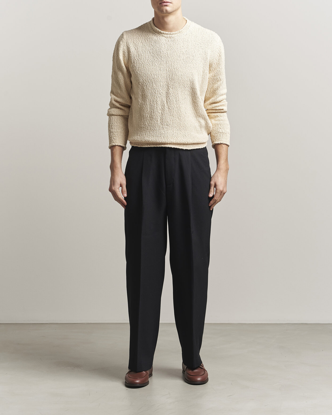 Mies | Puserot | Lardini | Organic Cotton Crew Neck Natural
