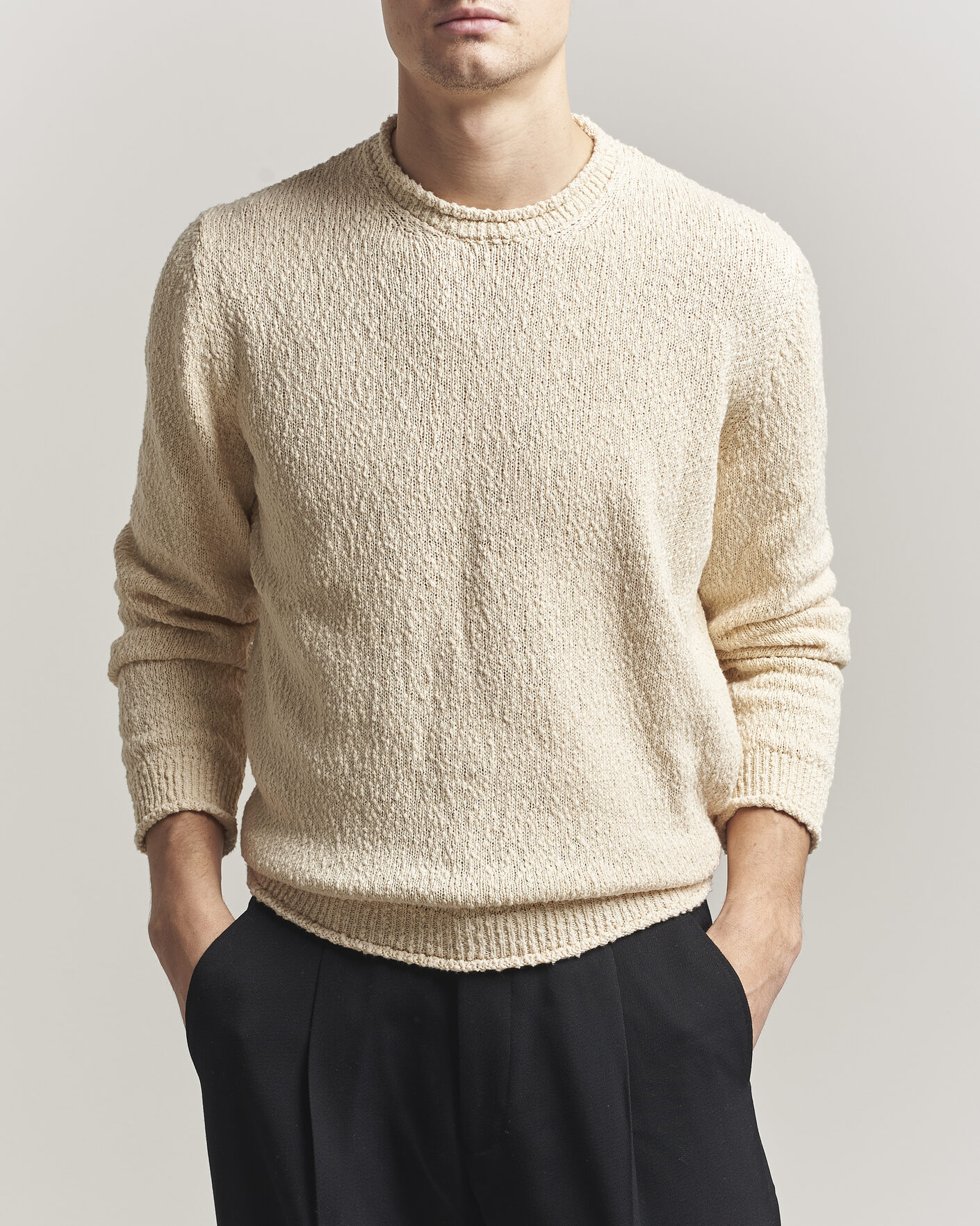 Mies | Puserot | Lardini | Organic Cotton Crew Neck Natural