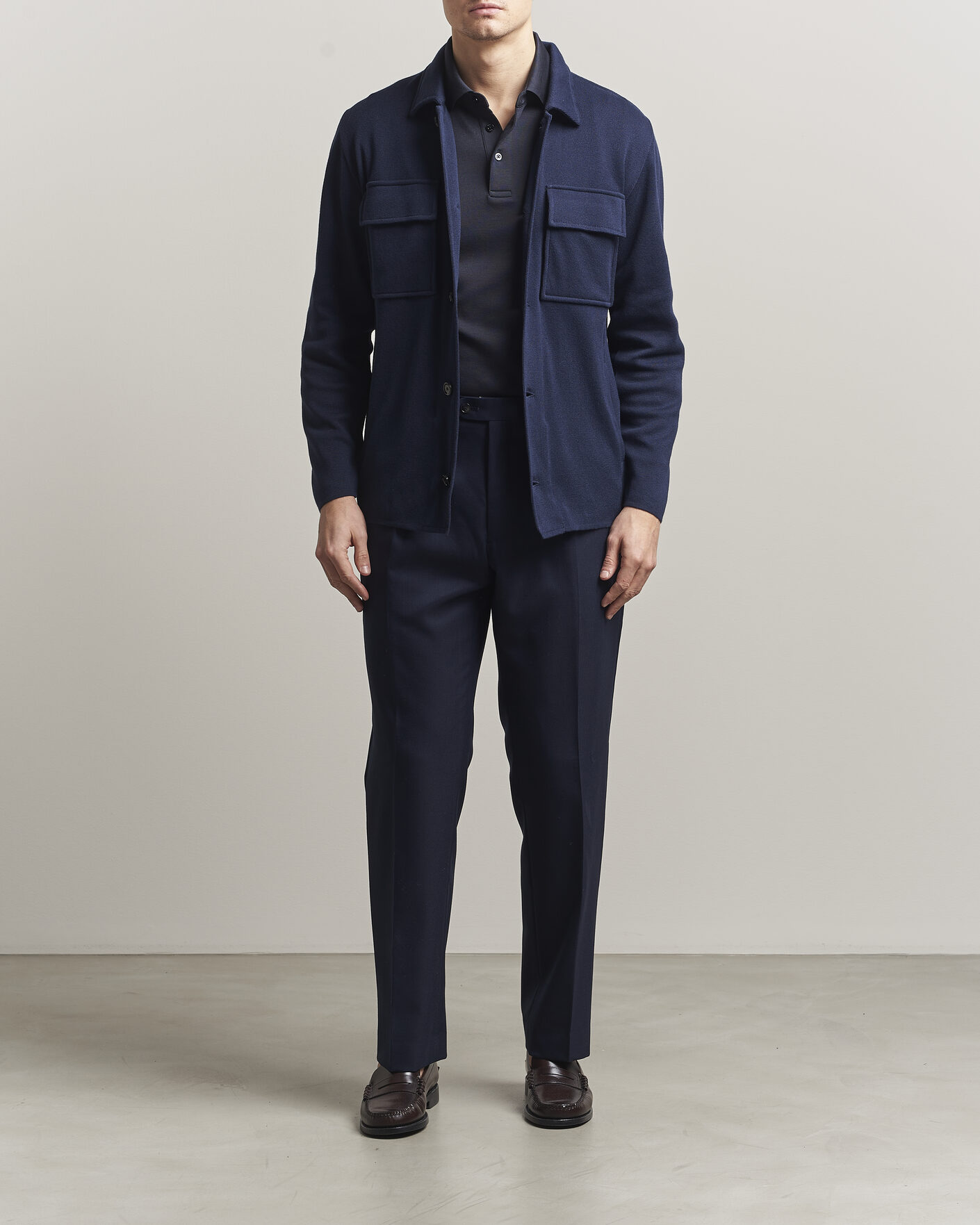 Mies | Takit | Lardini | Knitted Cotton Pocket Shirt Jacket Navy