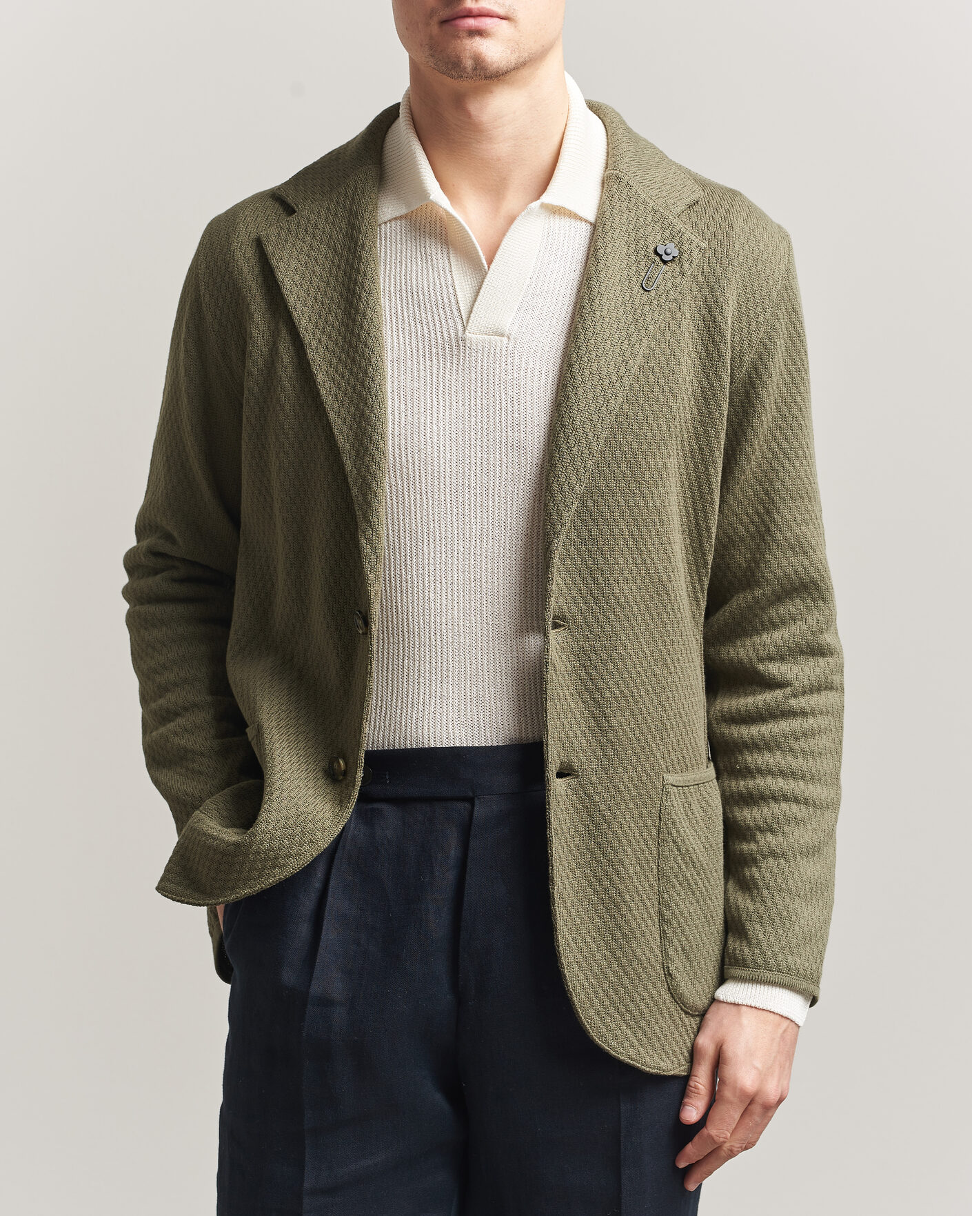 Mies | Pikkutakit | Lardini | Knitted Structure Cotton Blazer Green