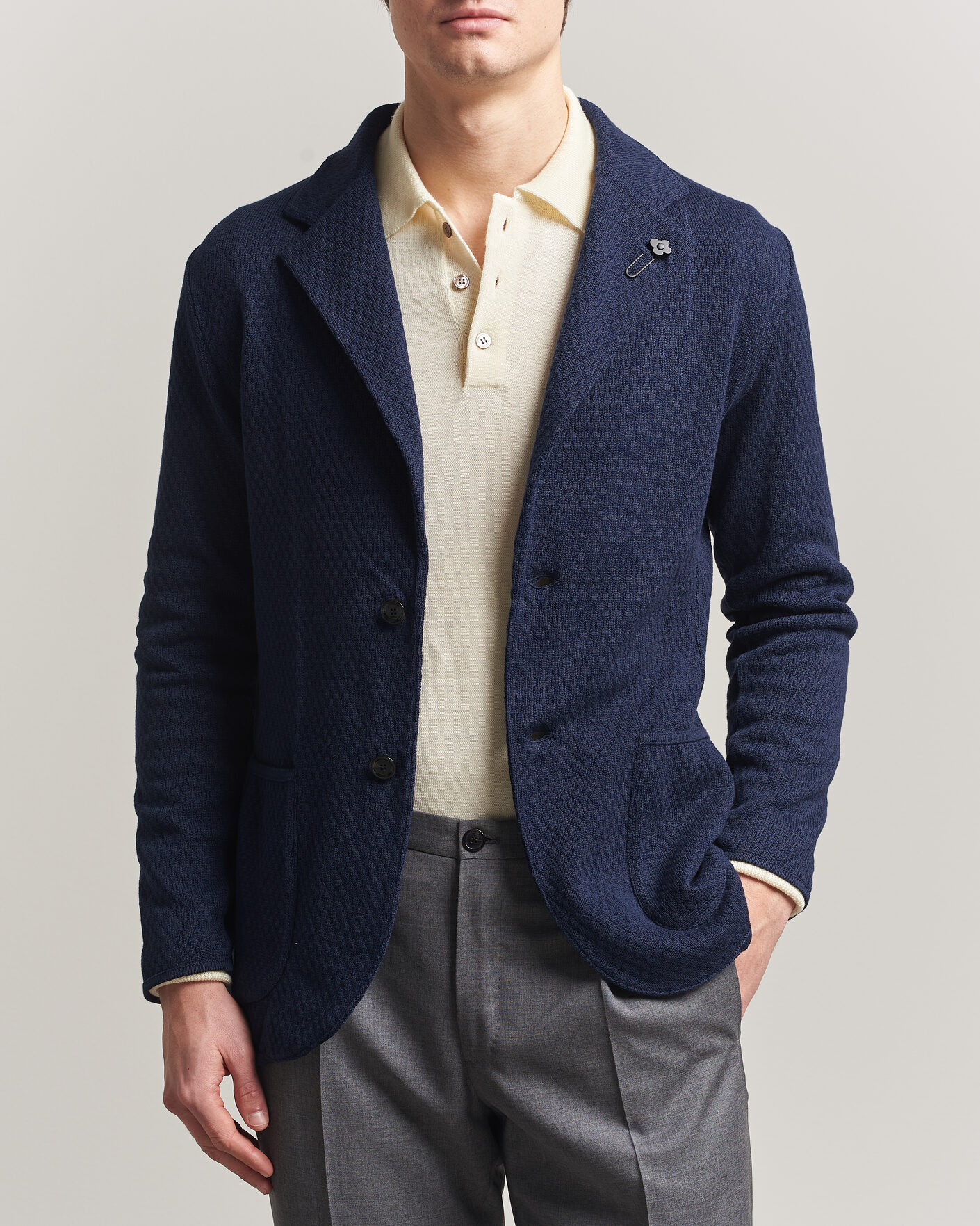 Mies | Pikkutakit | Lardini | Knitted Structure Cotton Blazer Navy