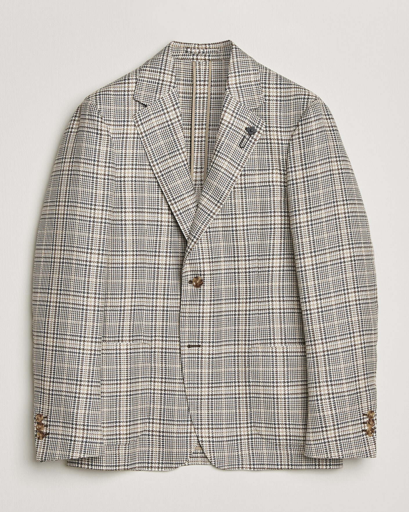 Mies | Pikkutakit | Lardini | Multi Check Cotton/Linen Blazer Beige