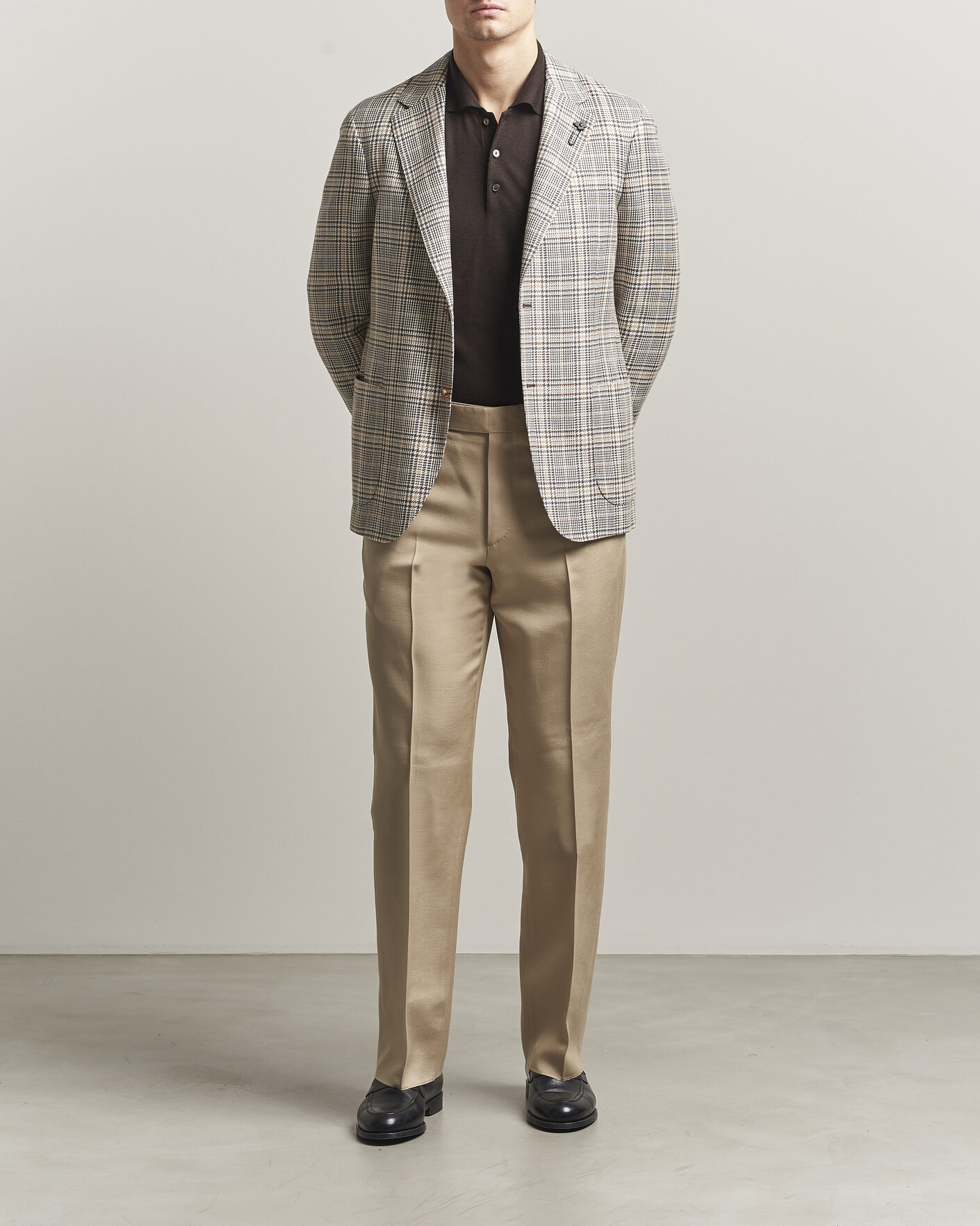 Mies | Pikkutakit | Lardini | Multi Check Cotton/Linen Blazer Beige