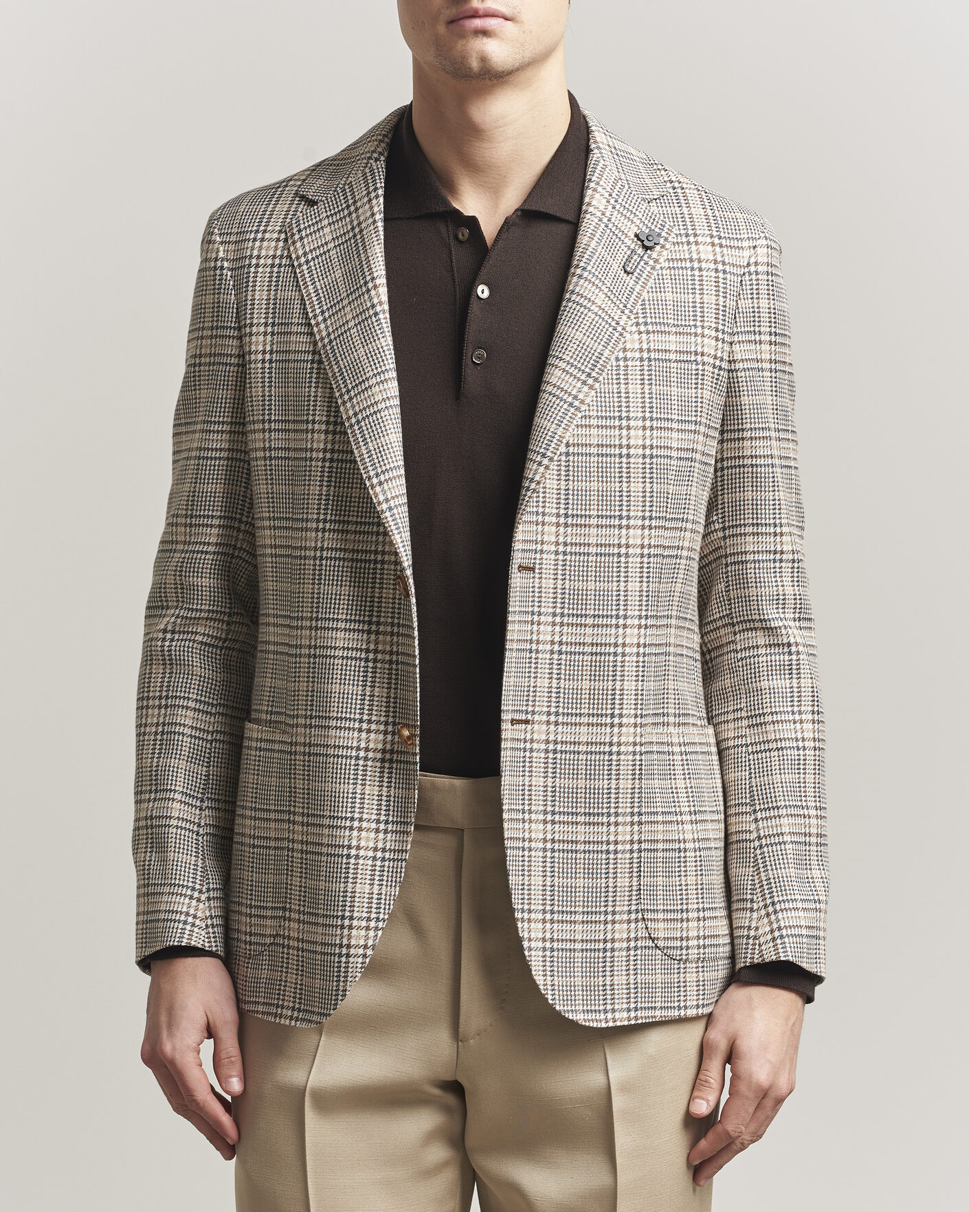 Mies | Pikkutakit | Lardini | Multi Check Cotton/Linen Blazer Beige