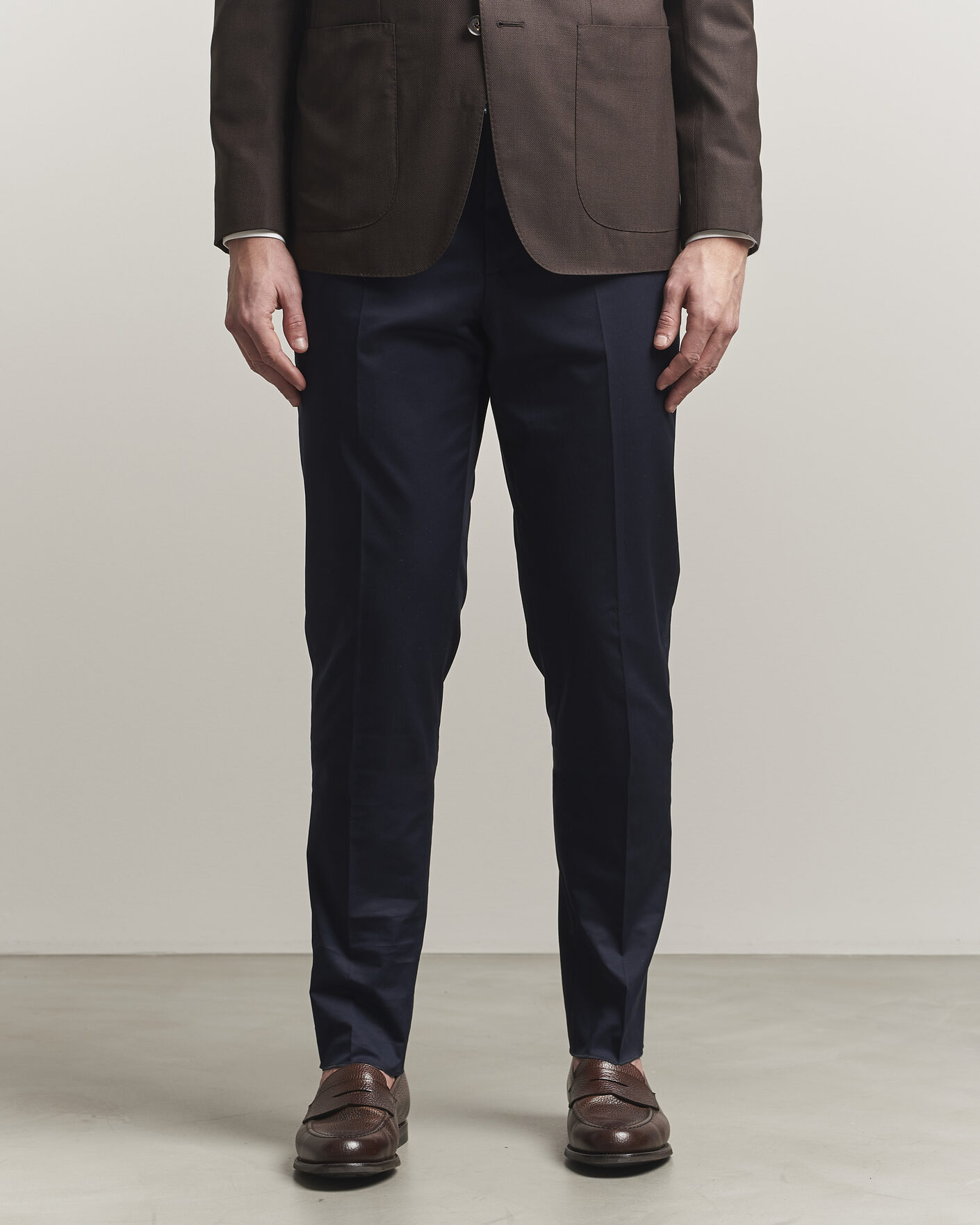 Mies | Housut | Lardini | Lyon Cotton Twill Stretch Trousers Navy